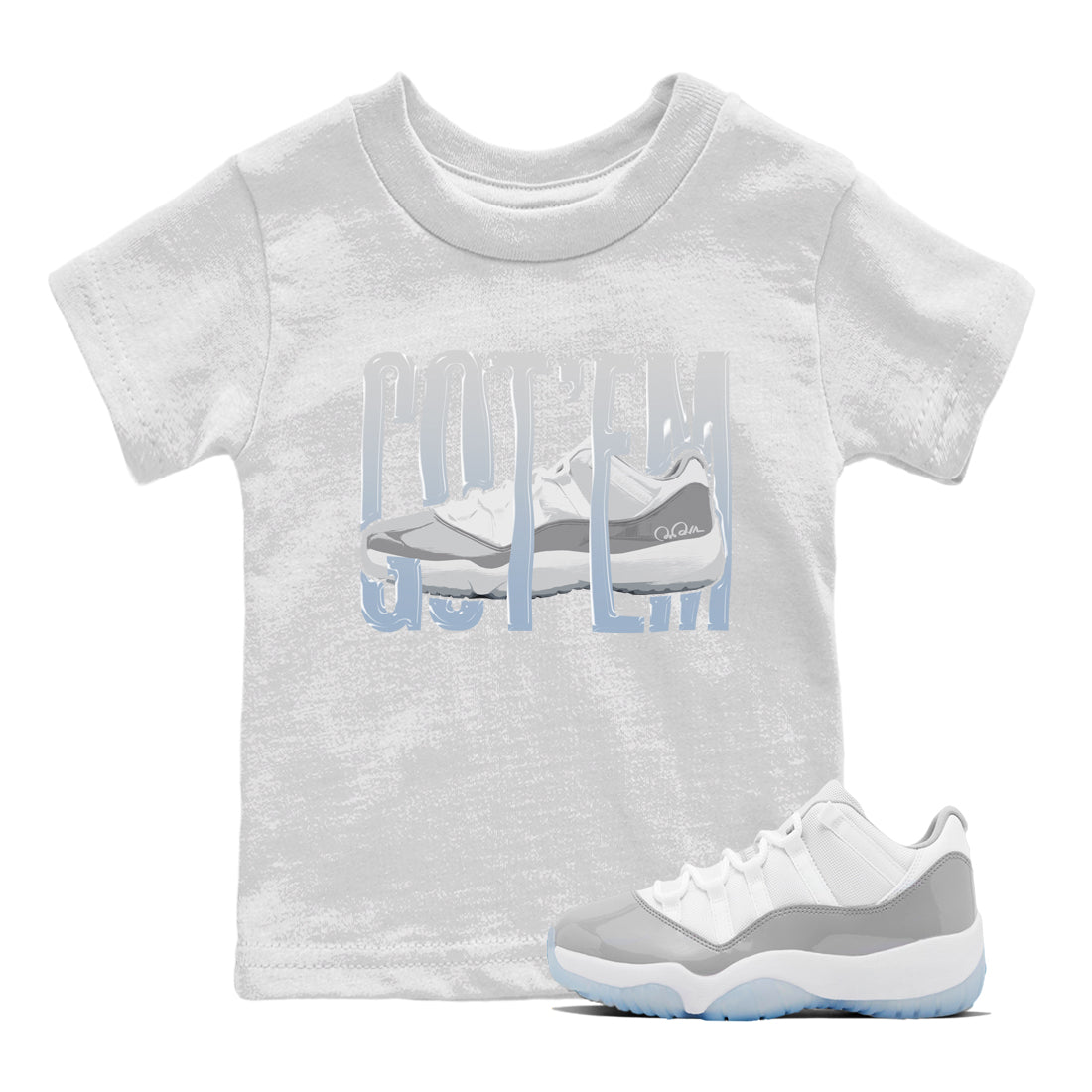 Air Jordan 11 White Cement Sneaker Match Tees Wiggling Gotem Streetwear Sneaker Shirt Air Jordan 11 Cement Grey Sneaker Release Tees Kids Shirts White 1