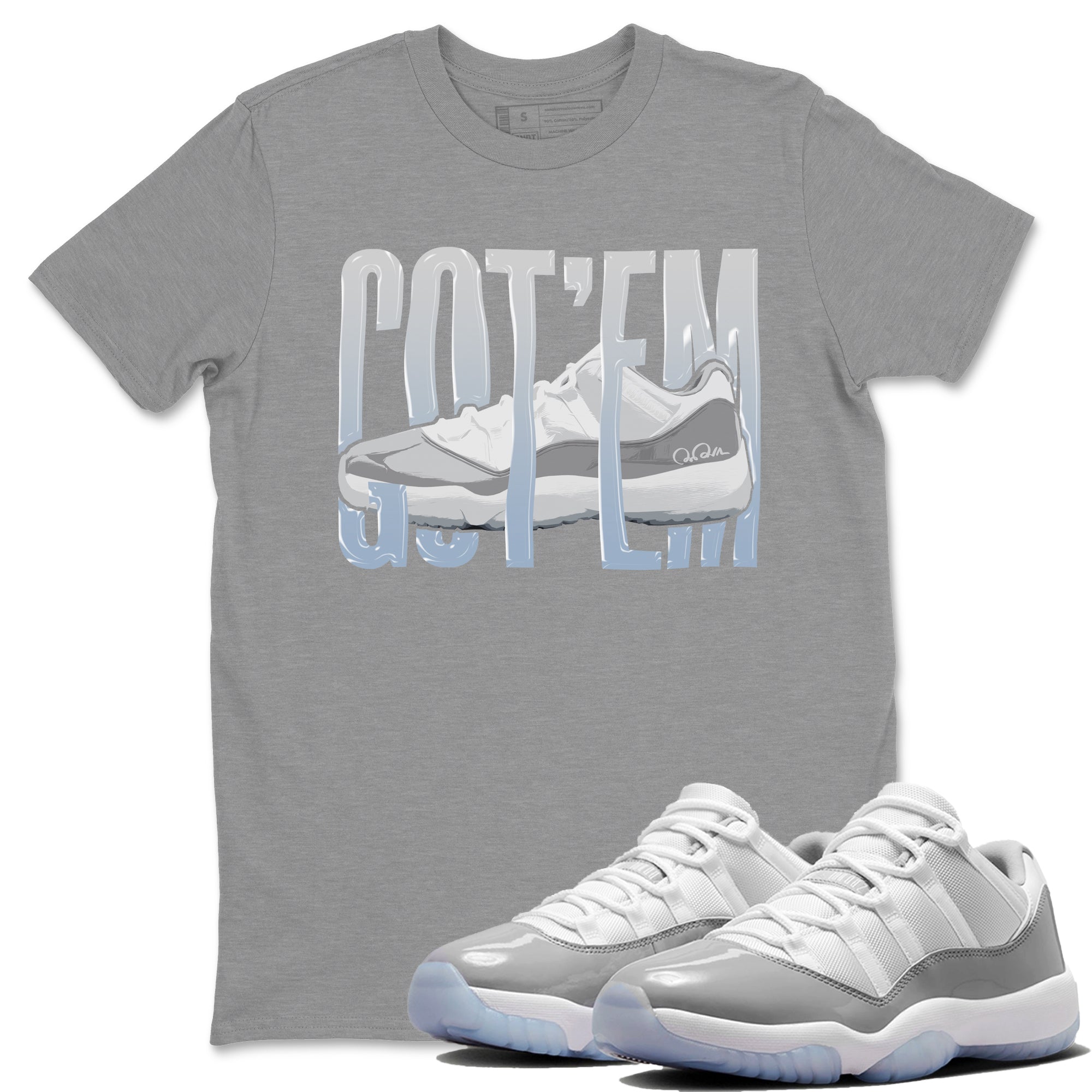 Air Jordan 11 White Cement Wiggling Gotem Crew Neck Streetwear Sneaker Shirt Air Jordan 11 Cement Grey Sneaker T-Shirts Size Chart