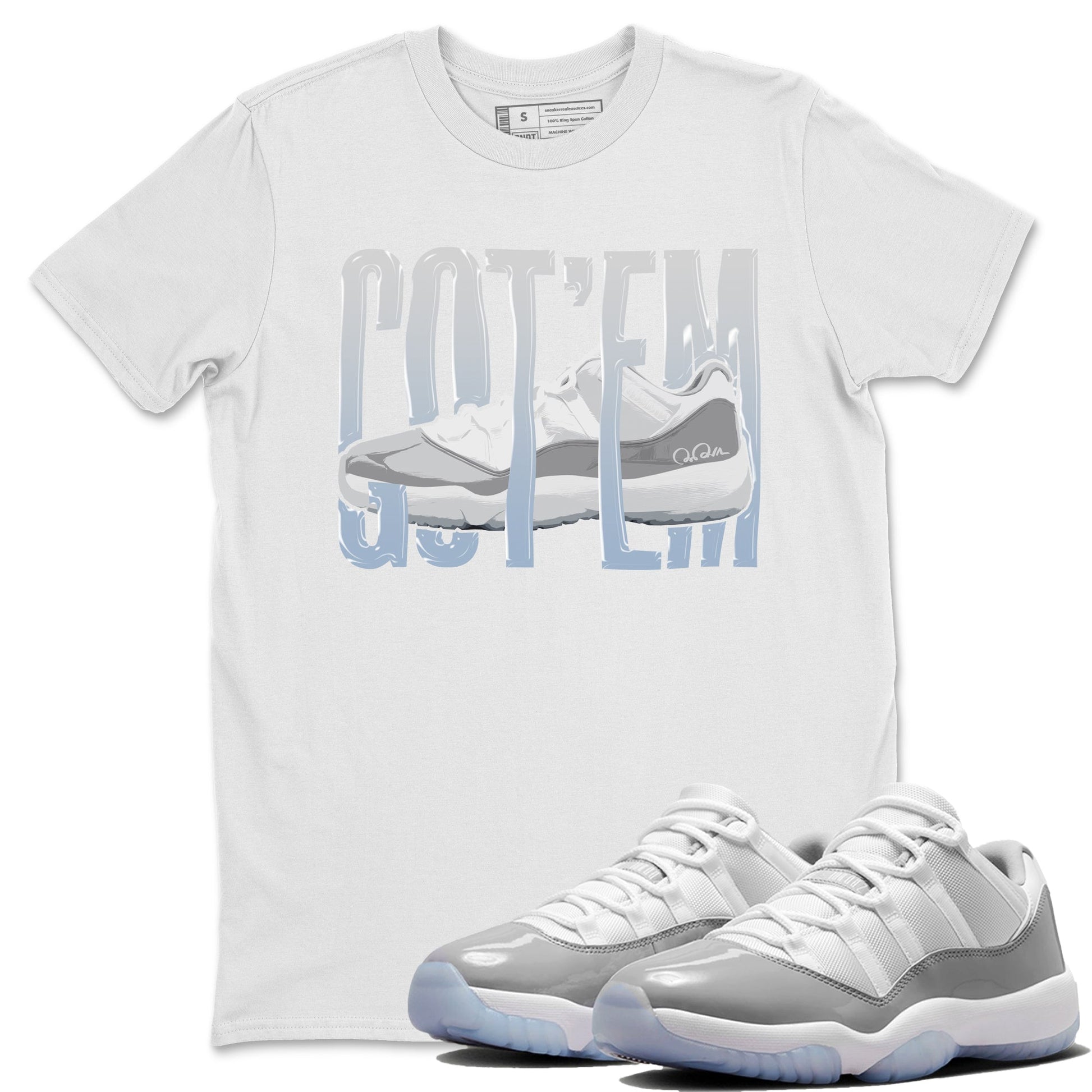 Air Jordan 11 White Cement Sneaker Match Tees Wiggling Gotem Streetwear Sneaker Shirt Air Jordan 11 Cement Grey Sneaker Release Tees Unisex Shirts White 1
