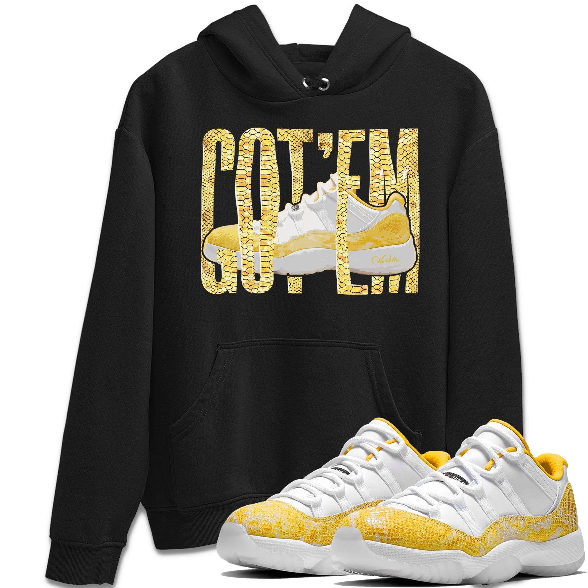 Air Jordan 11 Yellow Python Sneaker Match Tees Wiggling Gotem Streetwear Sneaker Shirt AJ11 Yellow Python Sneaker Release Tees Unisex Shirts Black 1