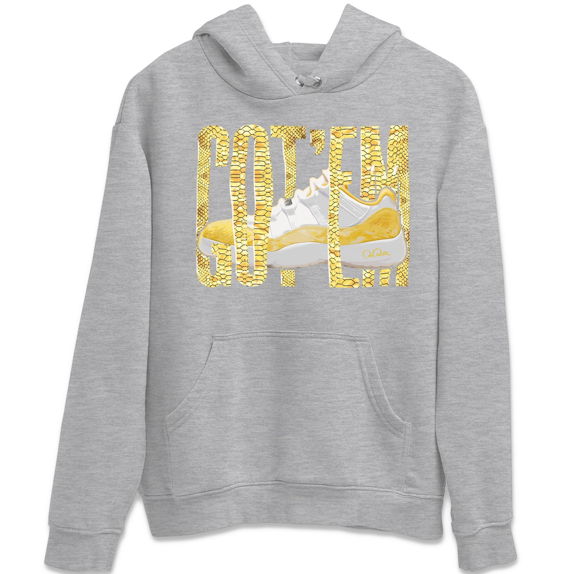 Air Jordan 11 Yellow Python Sneaker Match Tees Wiggling Gotem Streetwear Sneaker Shirt AJ11 Yellow Python Sneaker Release Tees Unisex Shirts Heather Grey 2