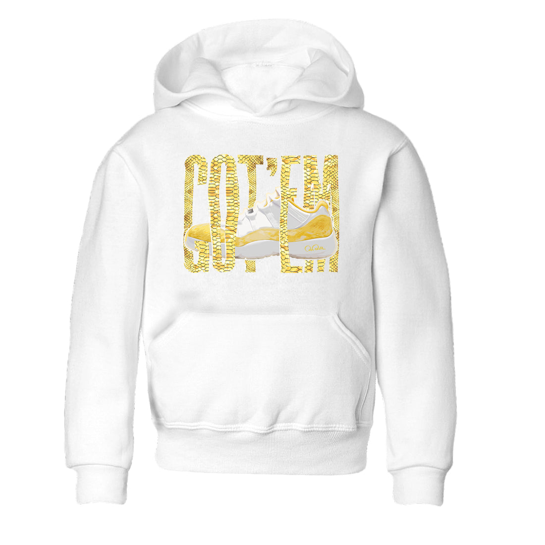 Air Jordan 11 Yellow Python Sneaker Match Tees Wiggling Gotem Streetwear Sneaker Shirt AJ11 Yellow Python Sneaker Release Tees Kids Shirts White 2