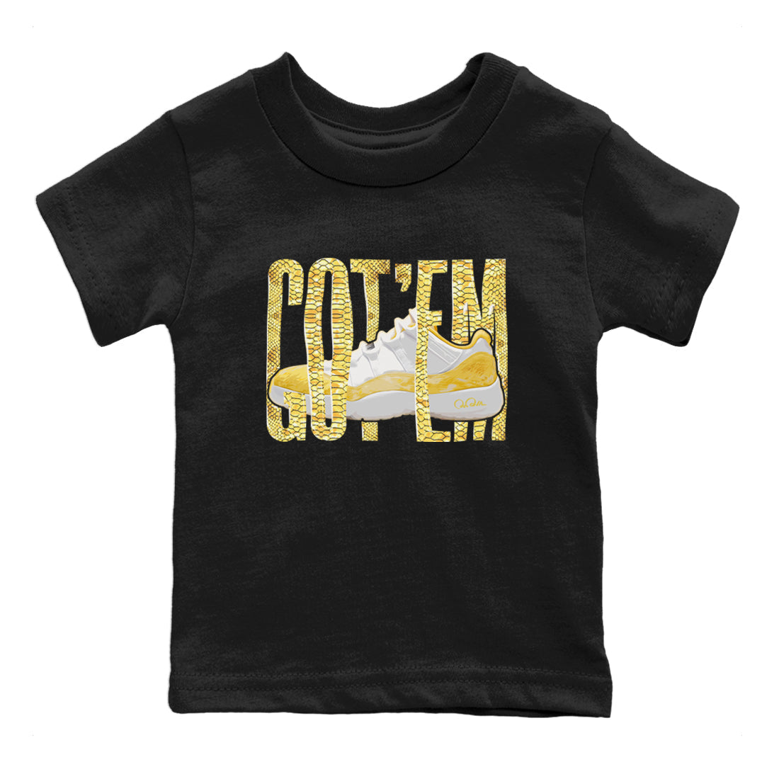 Air Jordan 11 Yellow Python Sneaker Match Tees Wiggling Gotem Streetwear Sneaker Shirt AJ11 Yellow Python Sneaker Release Tees Kids Shirts Black 2