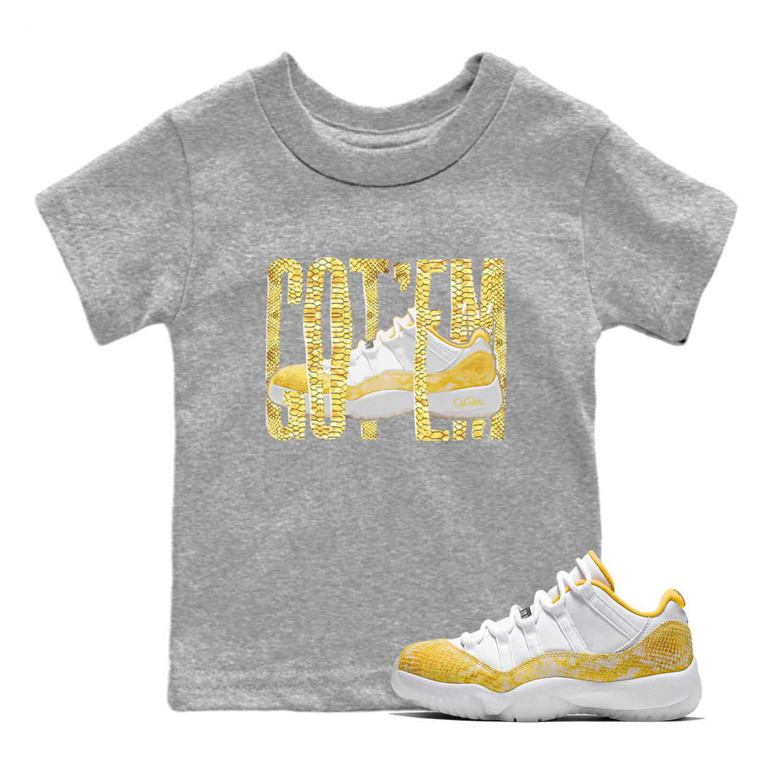 Air Jordan 11 Yellow Python Wiggling Gotem Baby and Kids Streetwear Sneaker Shirt Air Jordan 11 Yellow Python Kids Streetwear Sneaker Shirt Size Chart