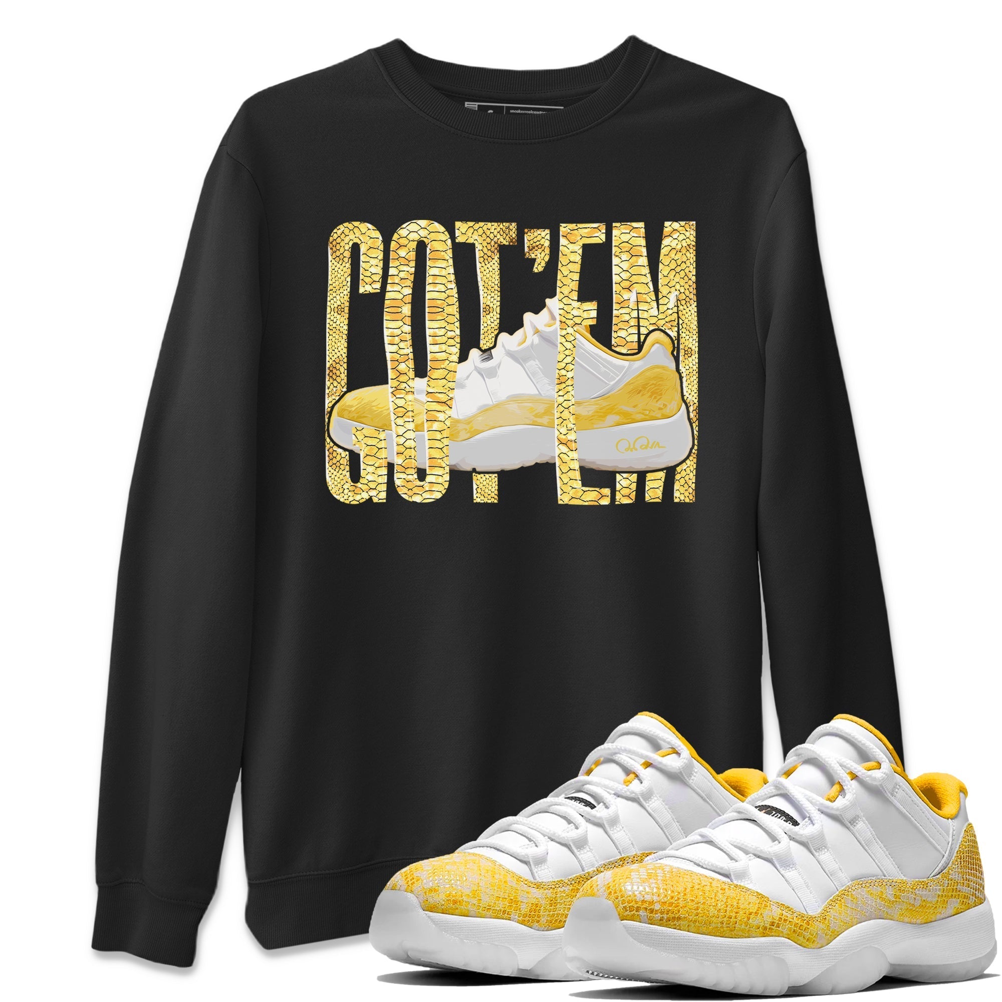 Air Jordan 11 Yellow Python Wiggling Gotem Crew Neck Streetwear Sneaker Shirt AJ 11 Yellow Python Sneaker T-Shirts Washing and Care Tip