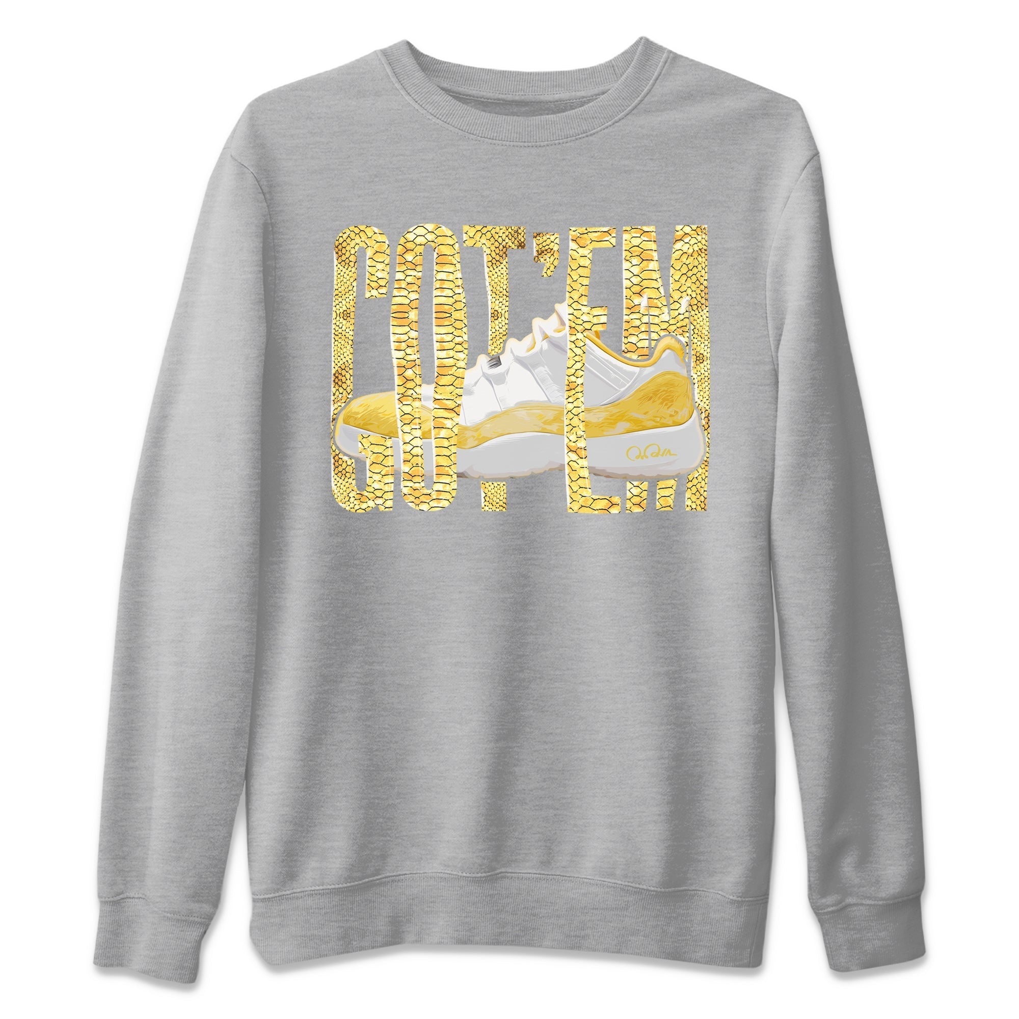 Air Jordan 11 Yellow Python Sneaker Match Tees Wiggling Gotem Streetwear Sneaker Shirt AJ11 Yellow Python Sneaker Release Tees Unisex Shirts Heather Grey 2