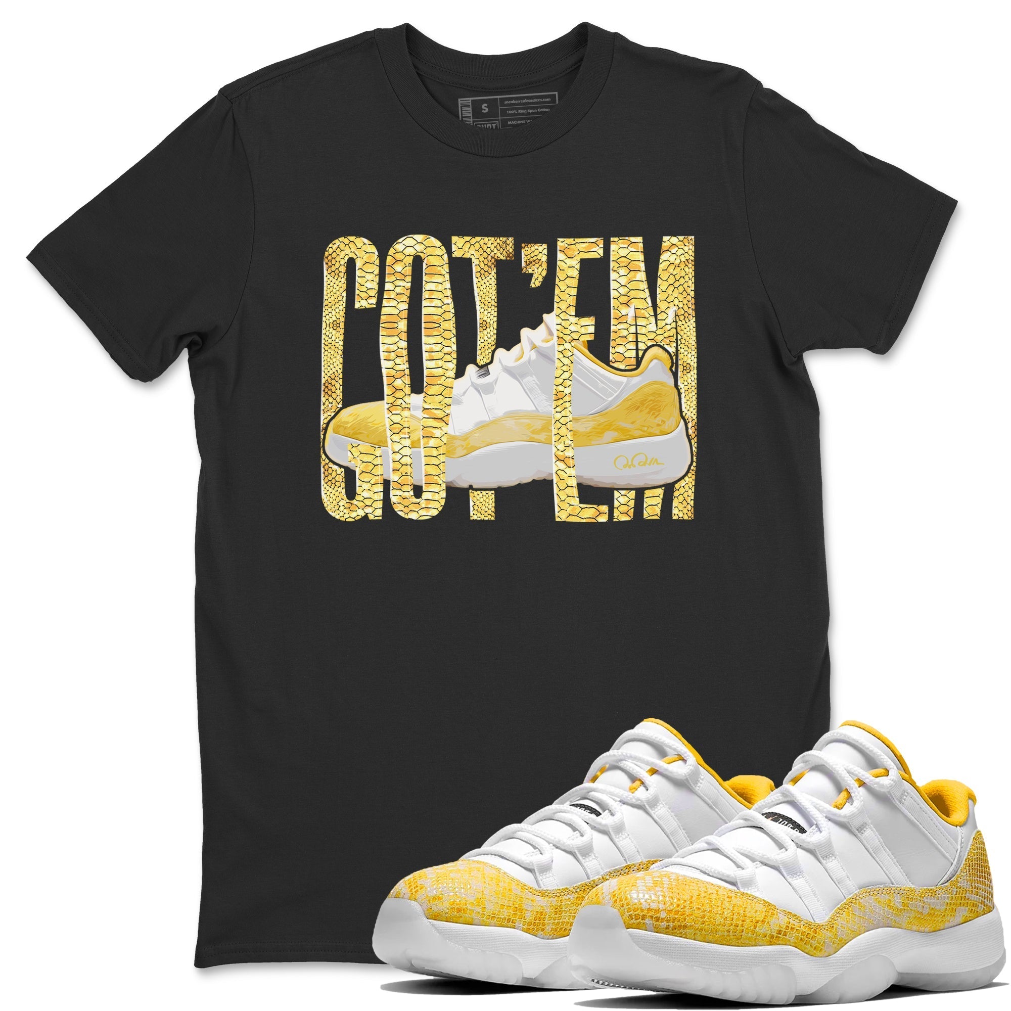 Air Jordan 11 Yellow Python Sneaker Match Tees Wiggling Gotem Streetwear Sneaker Shirt AJ11 Yellow Python Sneaker Release Tees Unisex Shirts Black 1