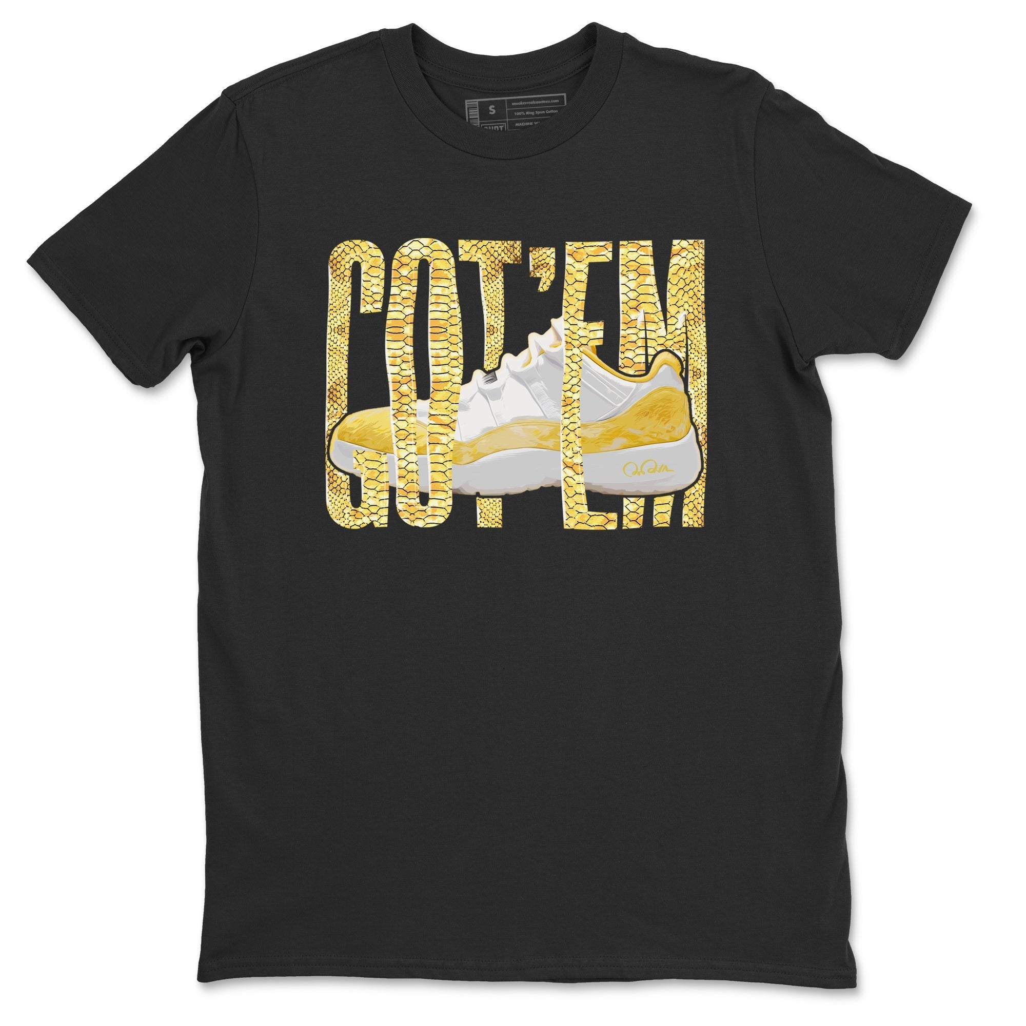 Air Jordan 11 Yellow Python Sneaker Match Tees Wiggling Gotem Streetwear Sneaker Shirt AJ11 Yellow Python Sneaker Release Tees Unisex Shirts Black 2