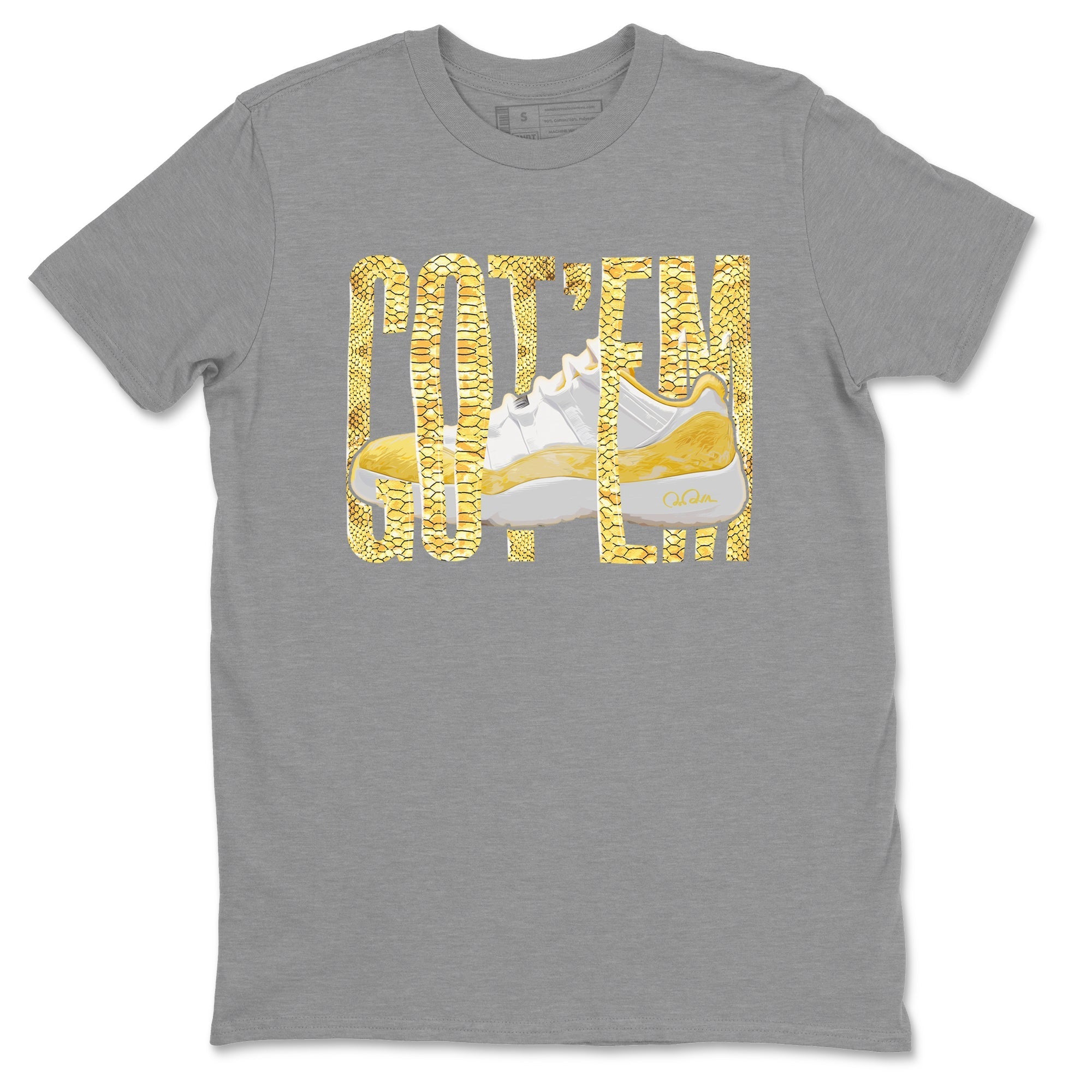 Air Jordan 11 Yellow Python Sneaker Match Tees Wiggling Gotem Streetwear Sneaker Shirt AJ11 Yellow Python Sneaker Release Tees Unisex Shirts Heather Grey 2