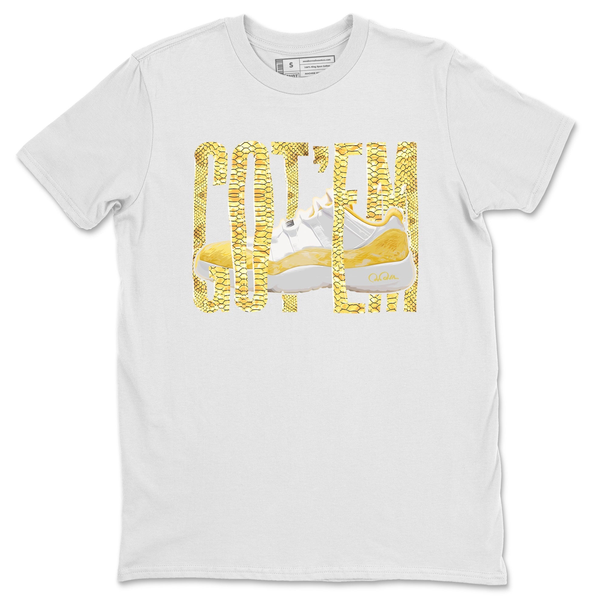 Air Jordan 11 Yellow Python Sneaker Match Tees Wiggling Gotem Streetwear Sneaker Shirt AJ11 Yellow Python Sneaker Release Tees Unisex Shirts White 2