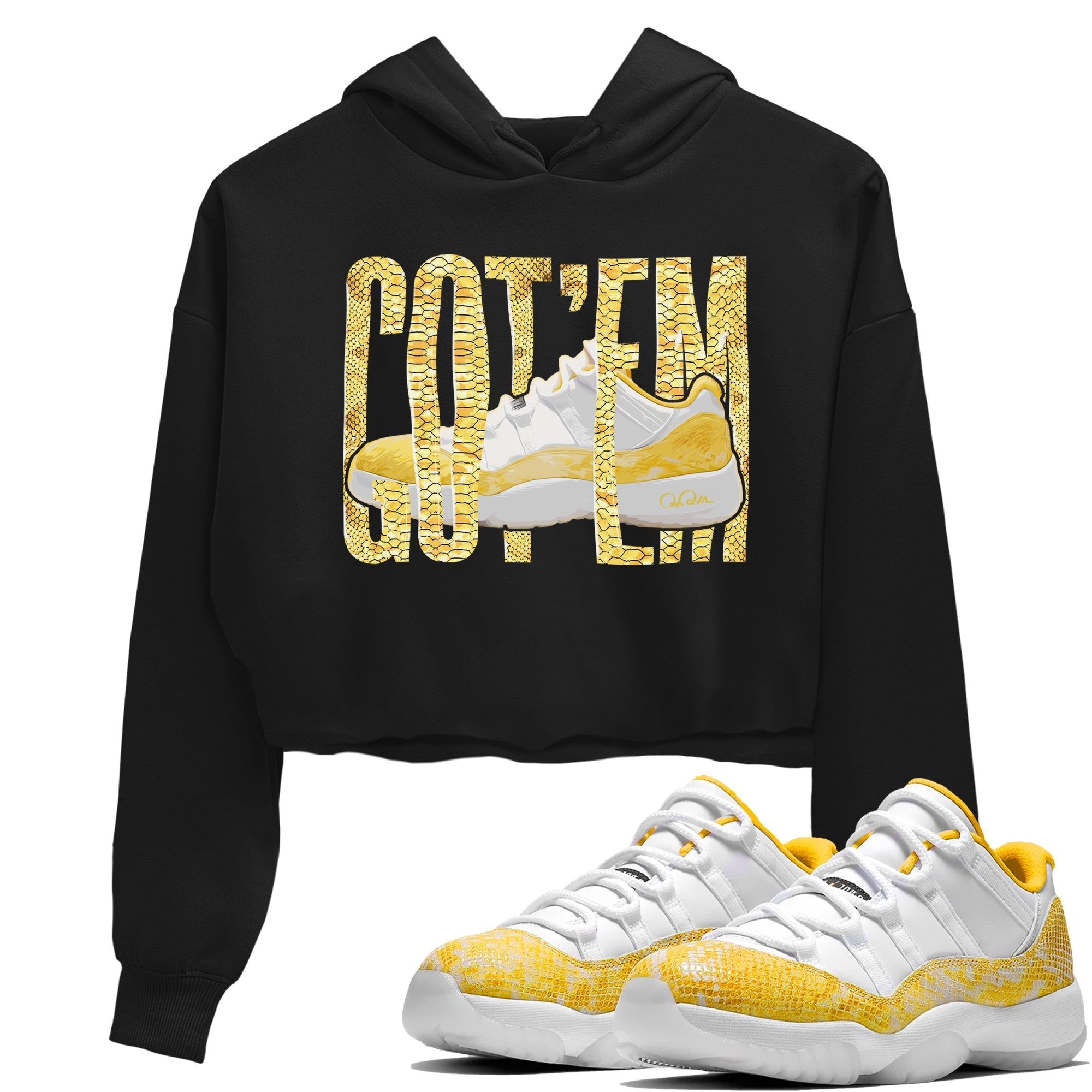 Air Jordan 11 Yellow Python Sneaker Match Tees Wiggling Gotem Streetwear Sneaker Shirt AJ11 Yellow Python Sneaker Release Tees Women's Shirts Black 1