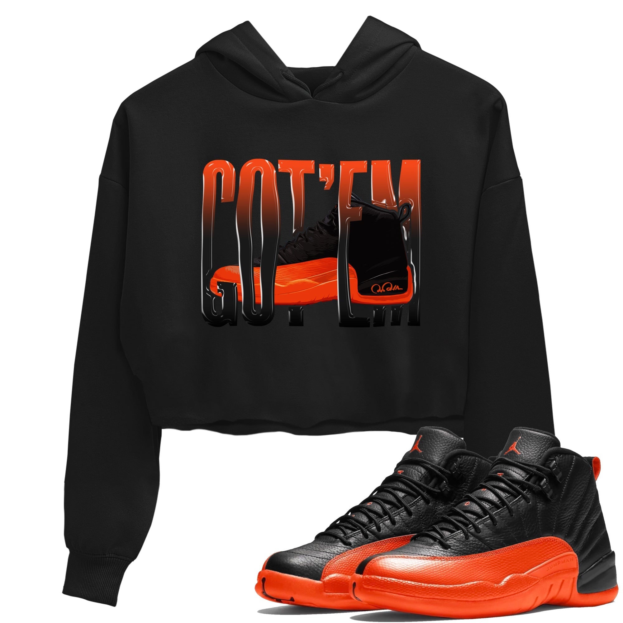 Air Jordan 12 Brilliant Orange Sneaker Match Tees Wiggling Gotem Streetwear Sneaker Shirt AJ12 Brilliant Orange Sneaker Release Tees Women's Shirts Black 1