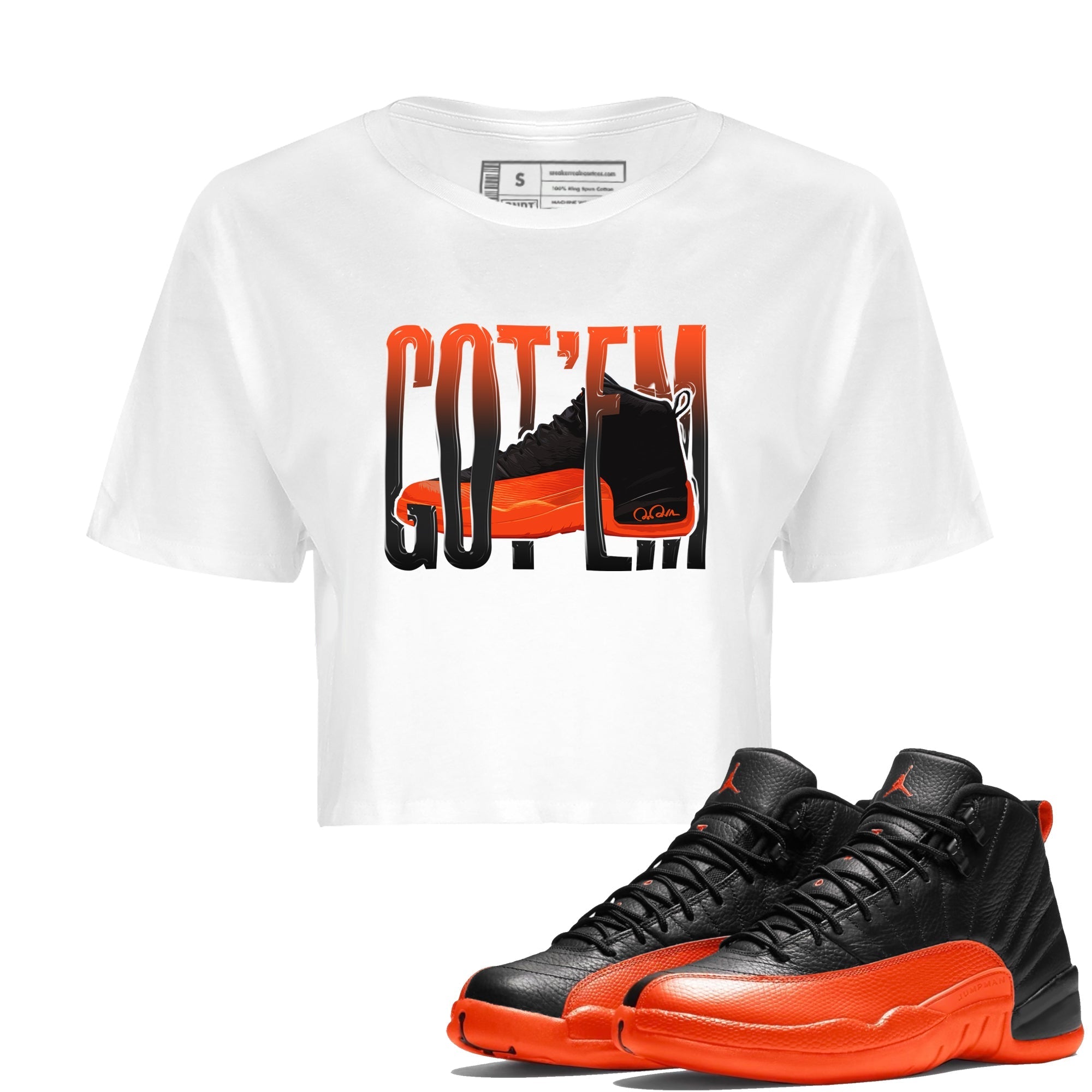 Air Jordan 12 Brilliant Orange Wiggling Gotem WMNS Cotton Sneaker Hoodie Air Jordan 12 Brilliant Orange Sneaker Crop Hoodie Size Chart