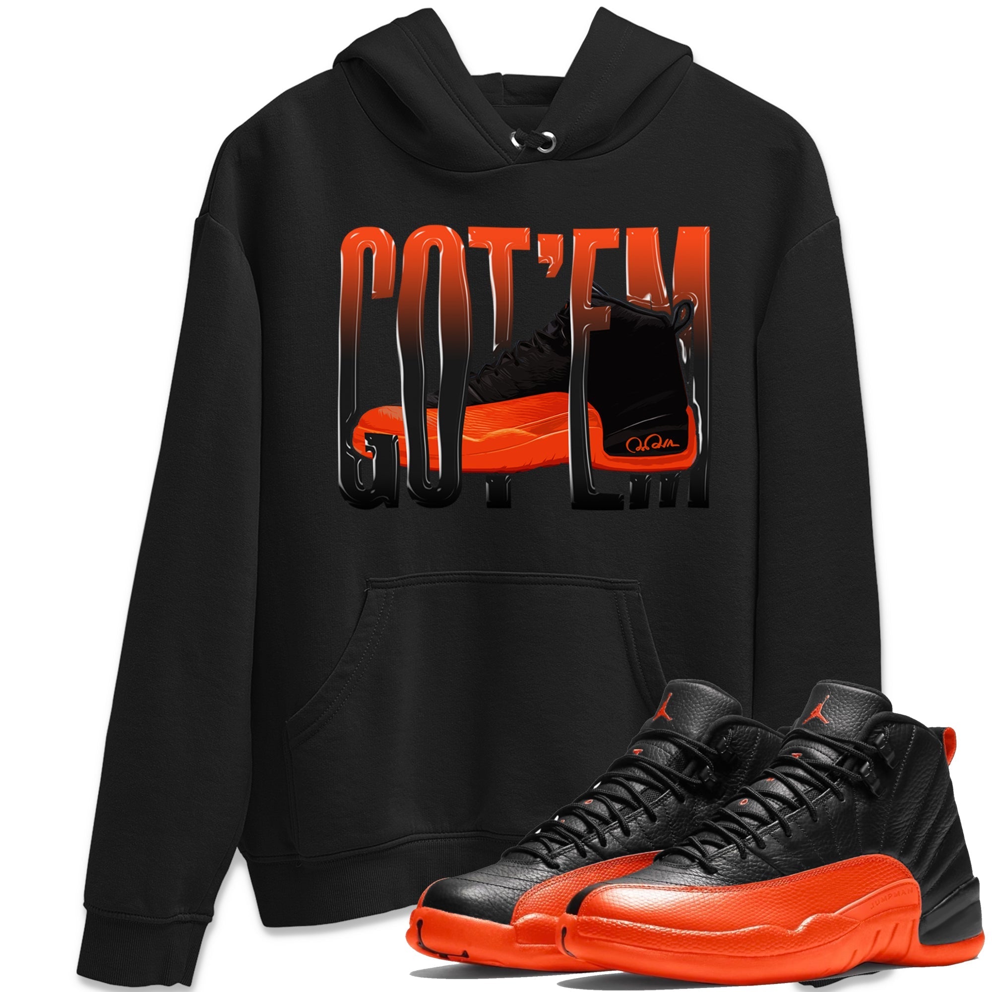 Air Jordan 12 Brilliant Orange Sneaker Match Tees Wiggling Gotem Streetwear Sneaker Shirt AJ12 Brilliant Orange Sneaker Release Tees Unisex Shirts Black 1