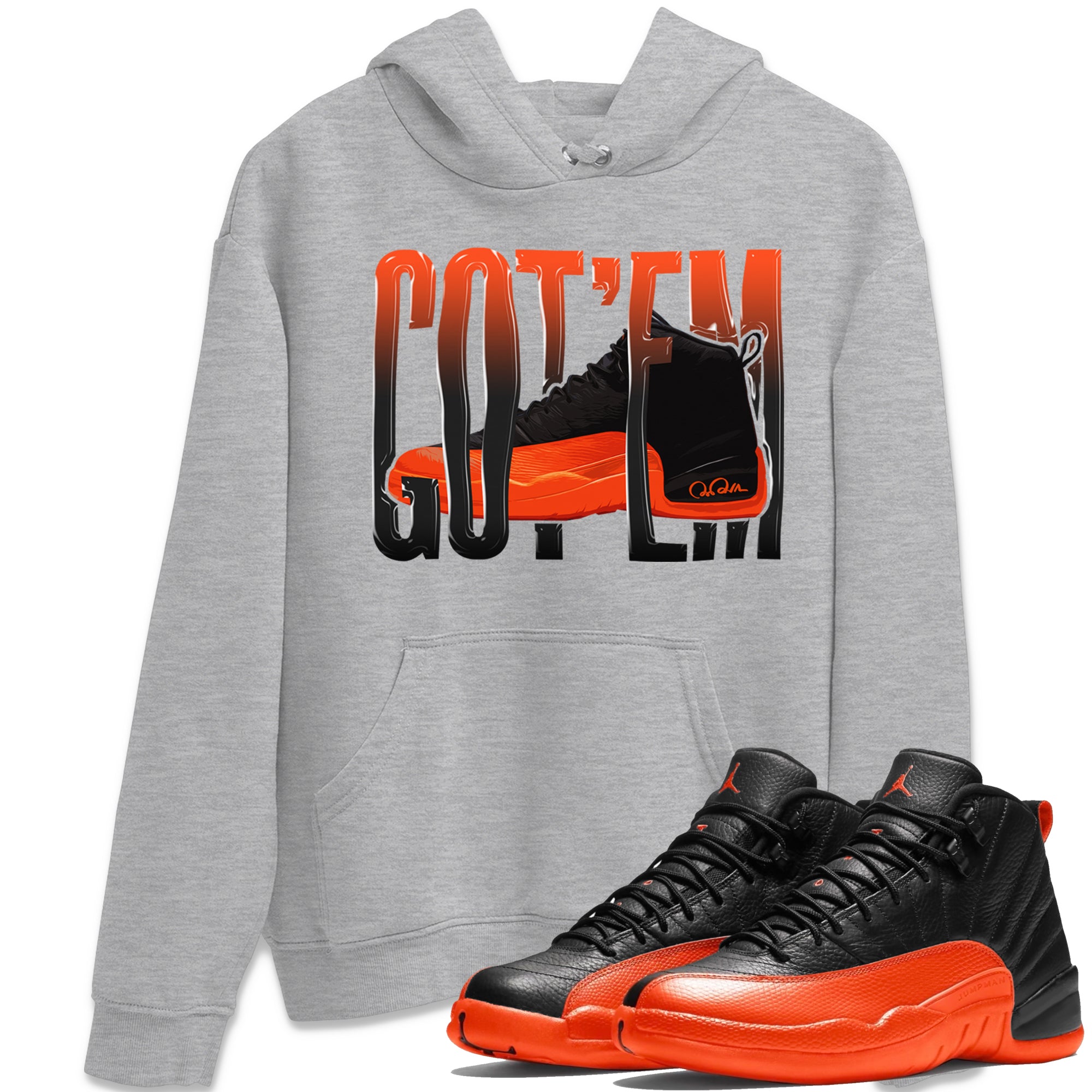 Air Jordan 12 Brilliant Orange Sneaker Match Tees Wiggling Gotem Streetwear Sneaker Shirt AJ12 Brilliant Orange Sneaker Release Tees Unisex Shirts Heather Grey 1