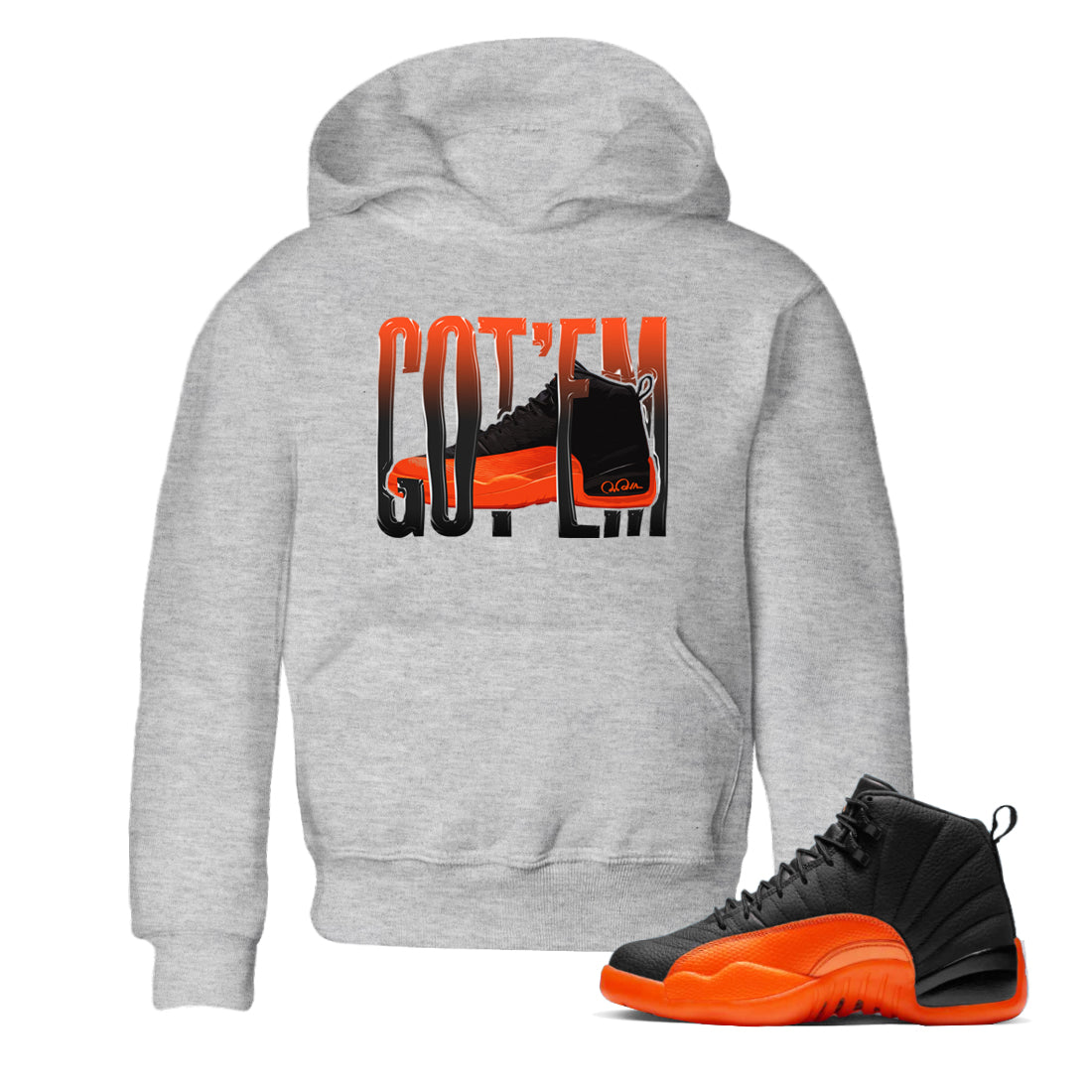 Air Jordan 12 Brilliant Orange Sneaker Match Tees Wiggling Gotem Streetwear Sneaker Shirt AJ12 Brilliant Orange Sneaker Release Tees Kids Shirts Heather Grey 1