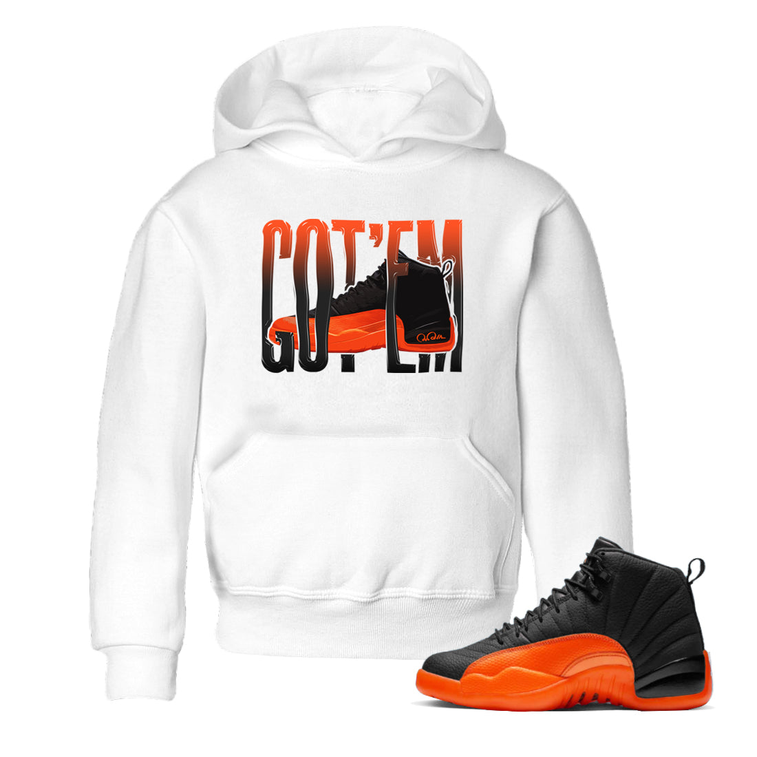 Air Jordan 12 Brilliant Orange Sneaker Match Tees Wiggling Gotem Streetwear Sneaker Shirt AJ12 Brilliant Orange Sneaker Release Tees Kids Shirts White 1