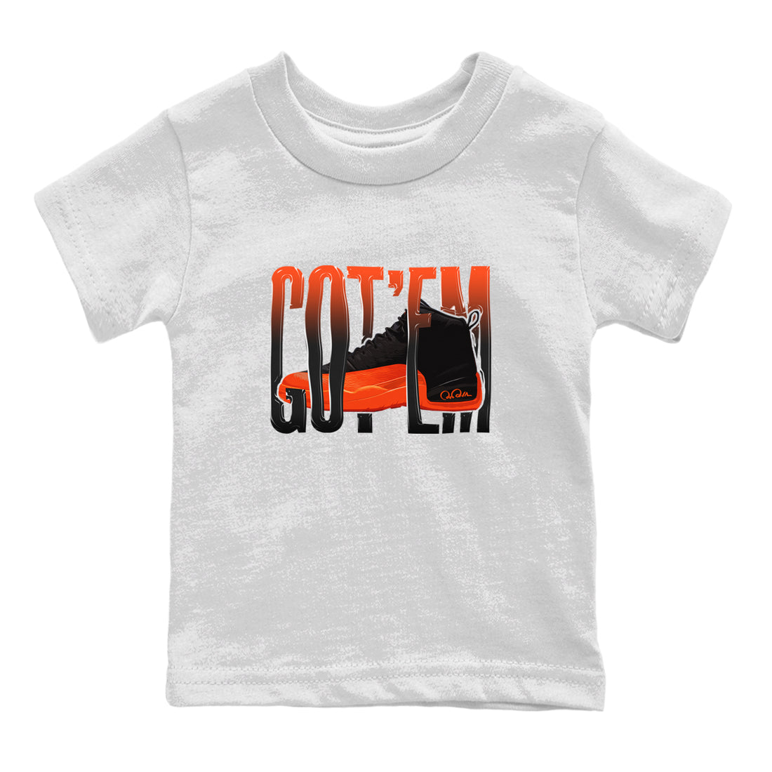 Air Jordan 12 Brilliant Orange Sneaker Match Tees Wiggling Gotem Streetwear Sneaker Shirt AJ12 Brilliant Orange Sneaker Release Tees Kids Shirts White 2