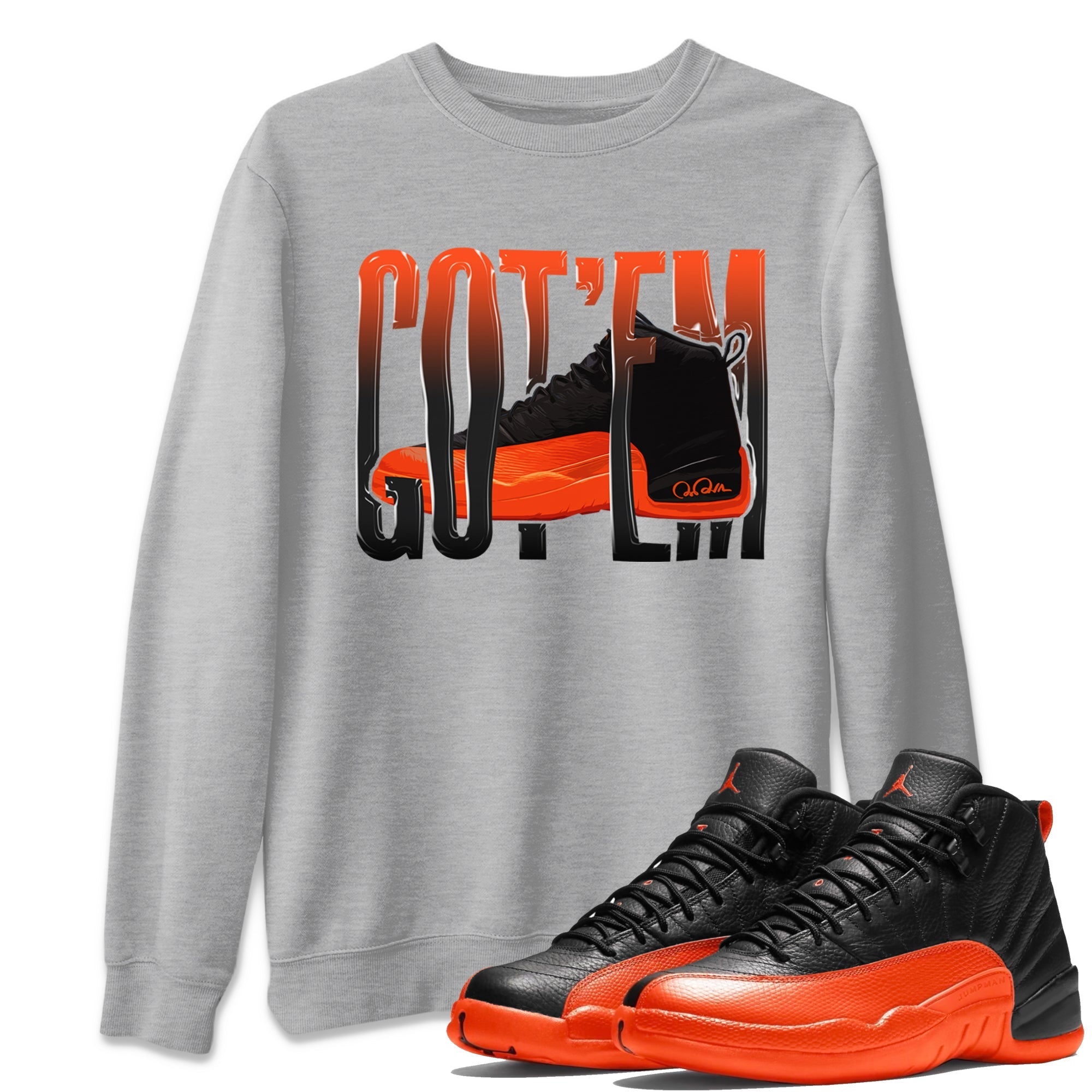 Air Jordan 12 Brilliant Orange Sneaker Match Tees Wiggling Gotem Streetwear Sneaker Shirt AJ12 Brilliant Orange Sneaker Release Tees Unisex Shirts Heather Grey 1