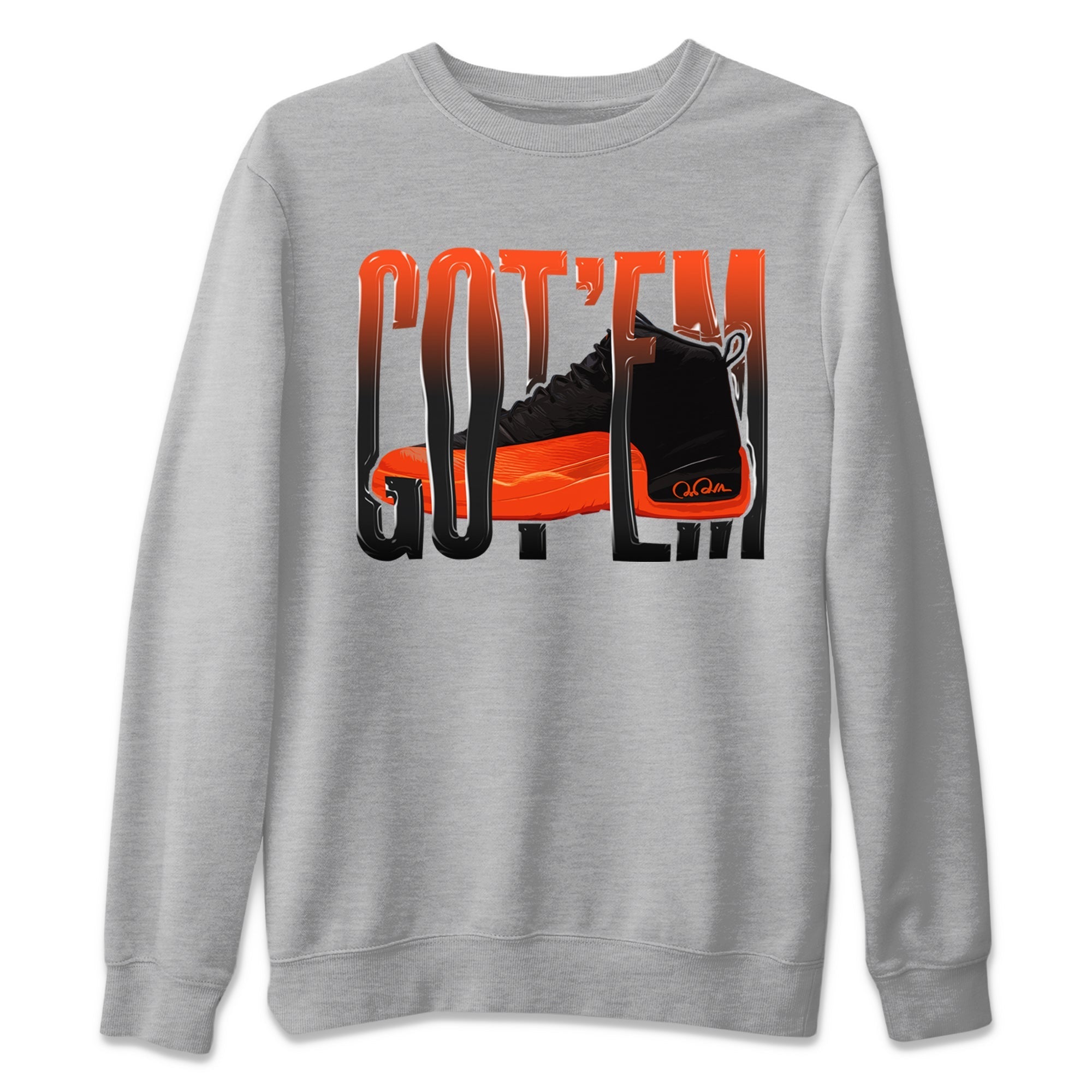 Air Jordan 12 Brilliant Orange Sneaker Match Tees Wiggling Gotem Streetwear Sneaker Shirt AJ12 Brilliant Orange Sneaker Release Tees Unisex Shirts Heather Grey 2