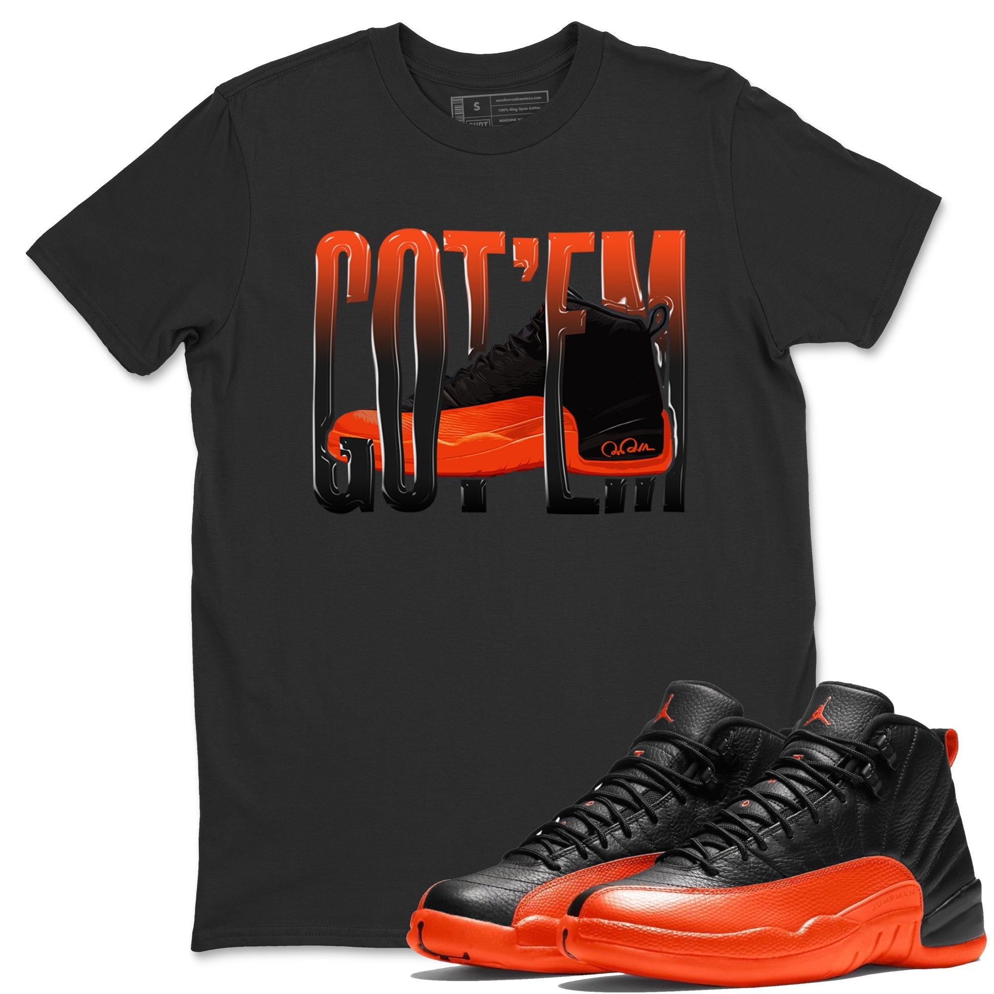 Air Jordan 12 Brilliant Orange Sneaker Match Tees Wiggling Gotem Streetwear Sneaker Shirt AJ12 Brilliant Orange Sneaker Release Tees Unisex Shirts Black 1