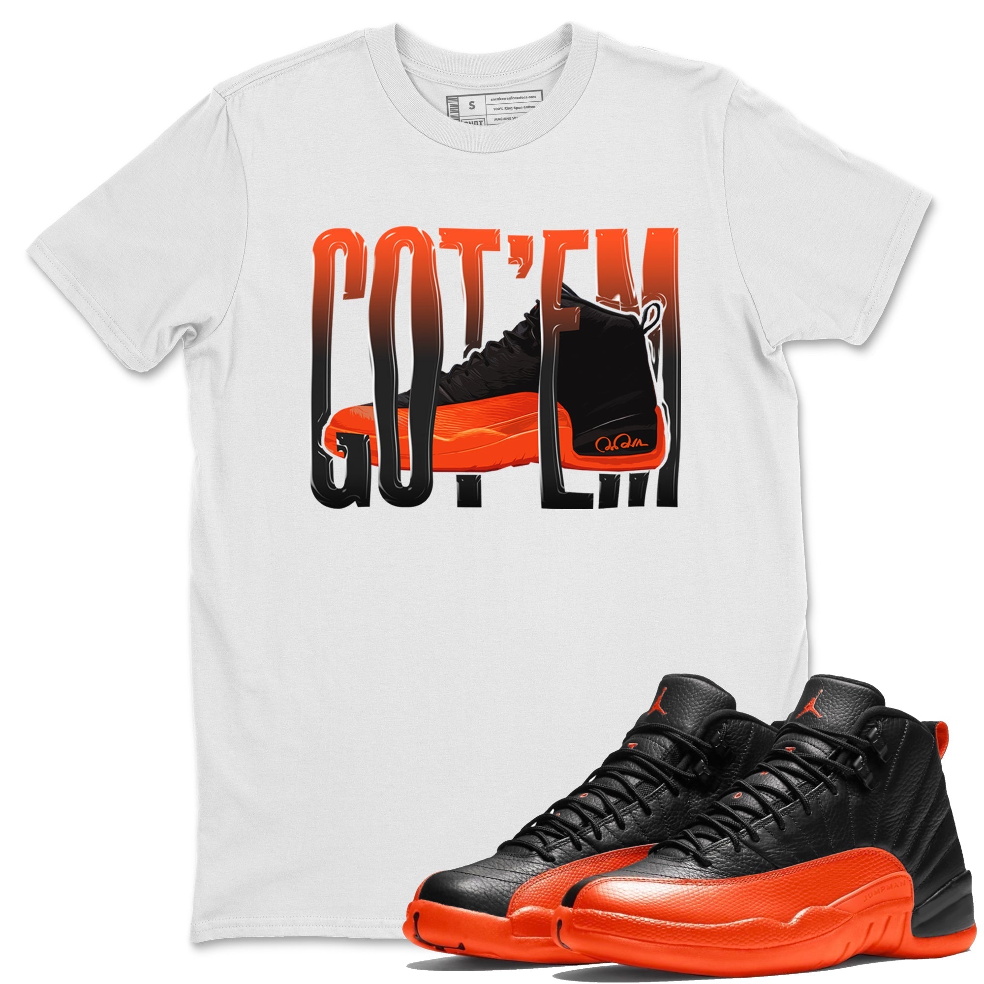 Air Jordan 12 Brilliant Orange Sneaker Match Tees Wiggling Gotem Streetwear Sneaker Shirt AJ12 Brilliant Orange Sneaker Release Tees Unisex Shirts White 1