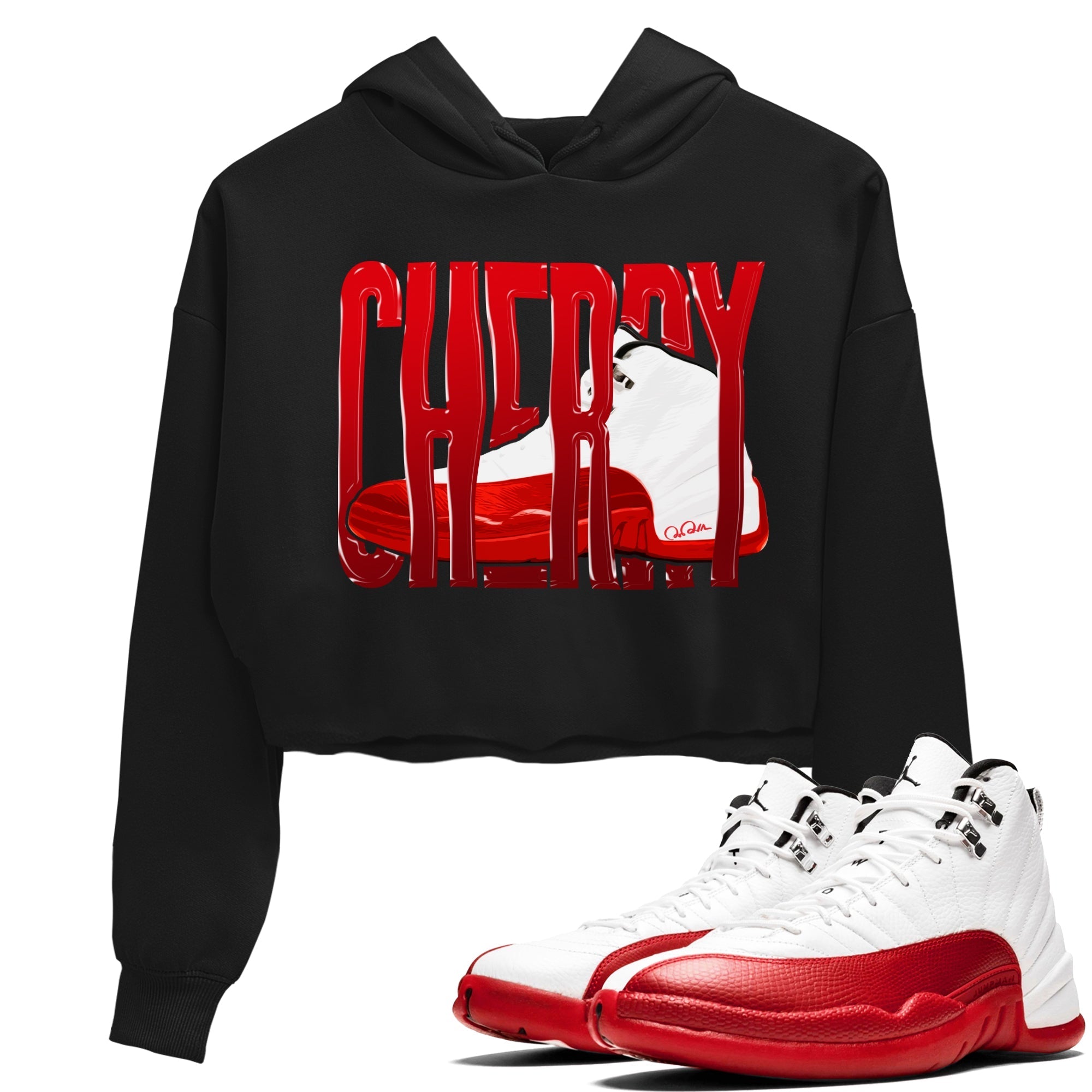 Air Jordan 12 Cherry Sneaker Match Tees Wiggling Gotem Streetwear Sneaker Shirt AJ12 Cherry Sneaker Release Tees Women's Shirts Black 1