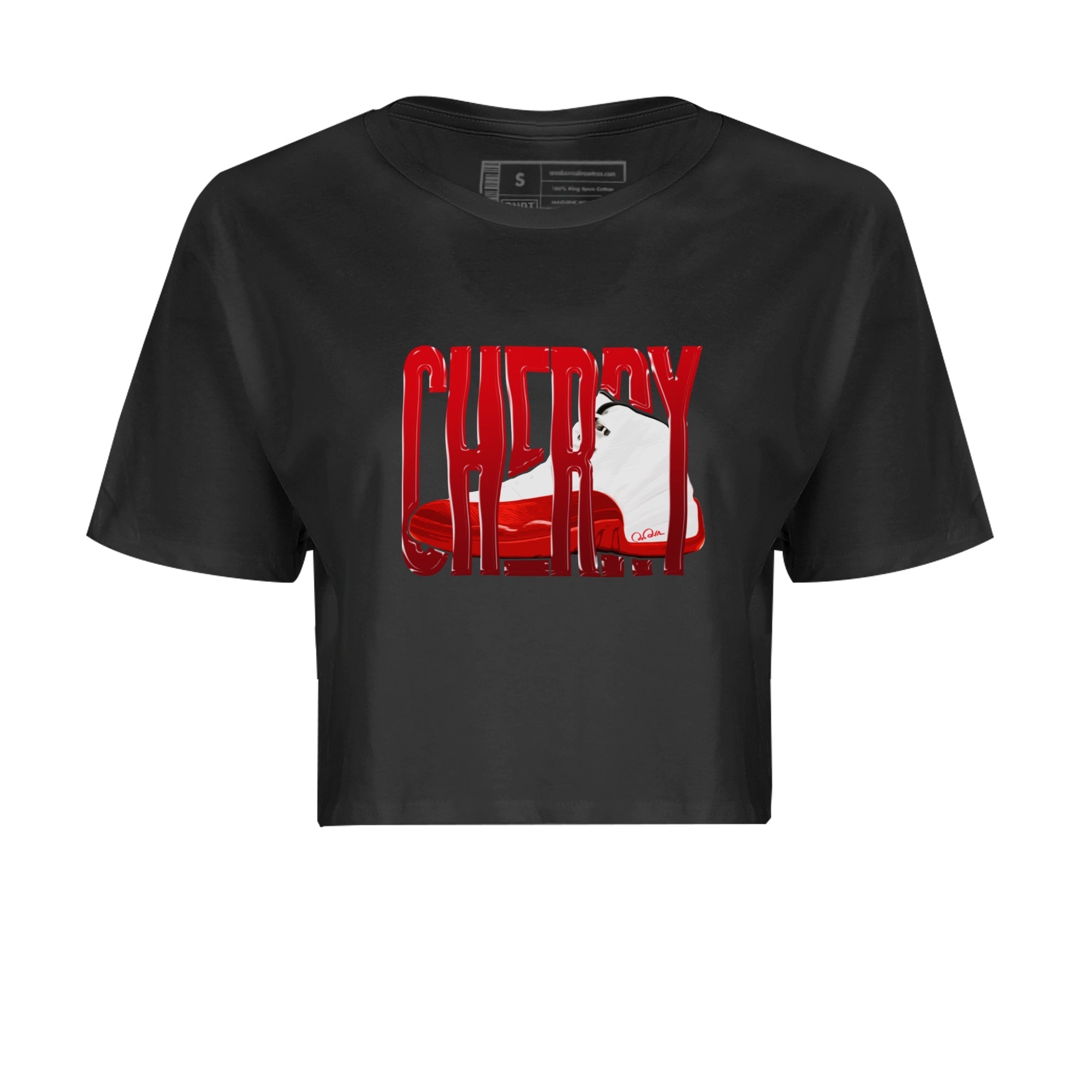 Air Jordan 12 Cherry Sneaker Match Tees Wiggling Gotem Streetwear Sneaker Shirt AJ12 Cherry Sneaker Release Tees Women's Shirts Black 2