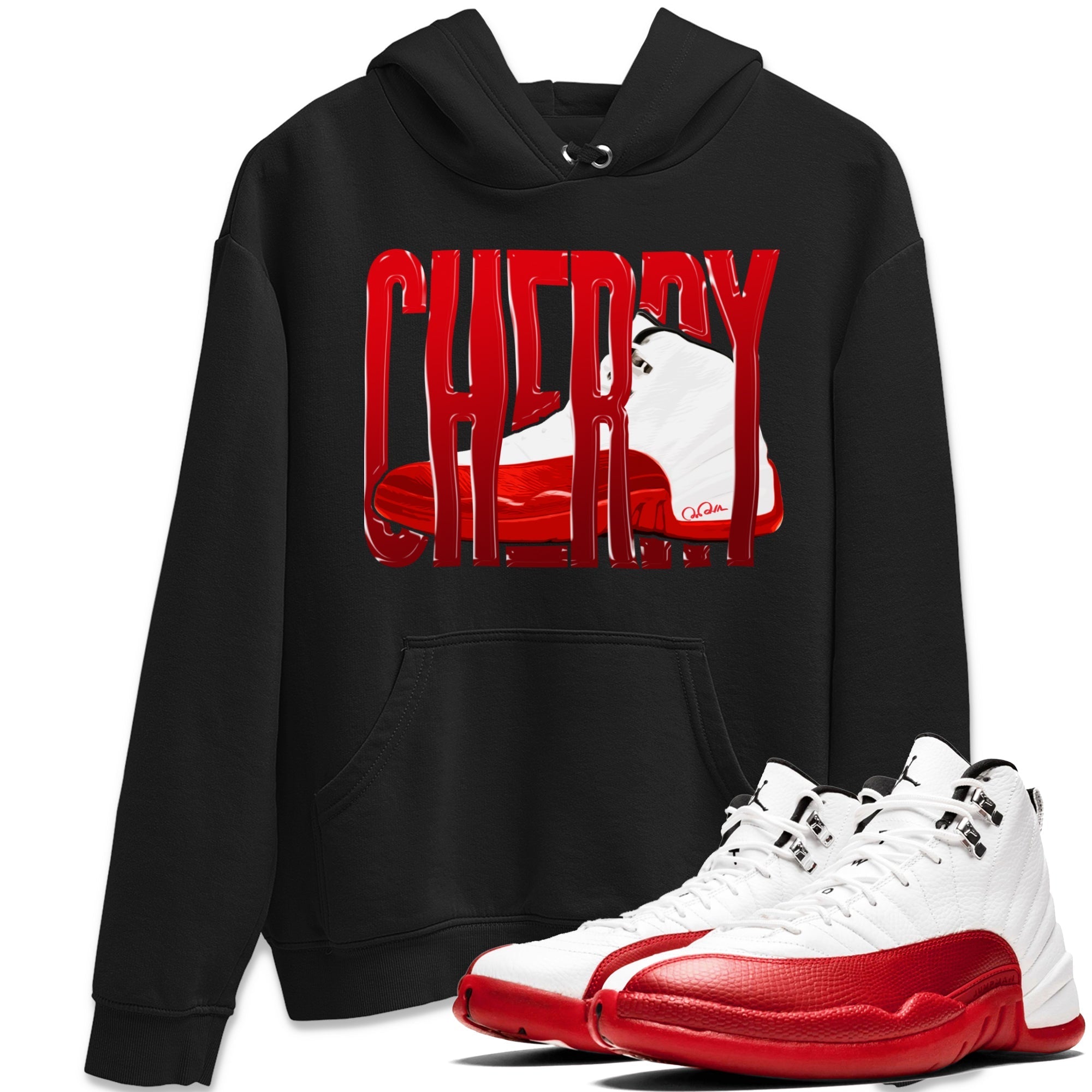 Air Jordan 12 Cherry Sneaker Match Tees Wiggling Gotem Streetwear Sneaker Shirt AJ12 Cherry Sneaker Release Tees Unisex Shirts Black 1