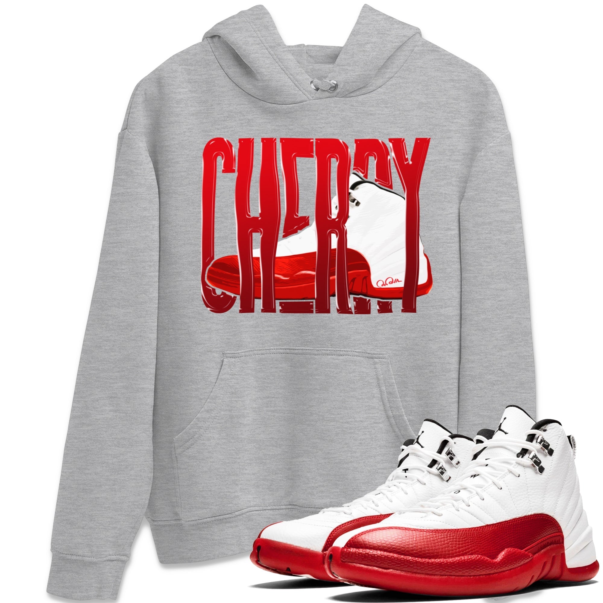 Air Jordan 12 Cherry Sneaker Match Tees Wiggling Gotem Streetwear Sneaker Shirt AJ12 Cherry Sneaker Release Tees Unisex Shirts Heather Grey 1