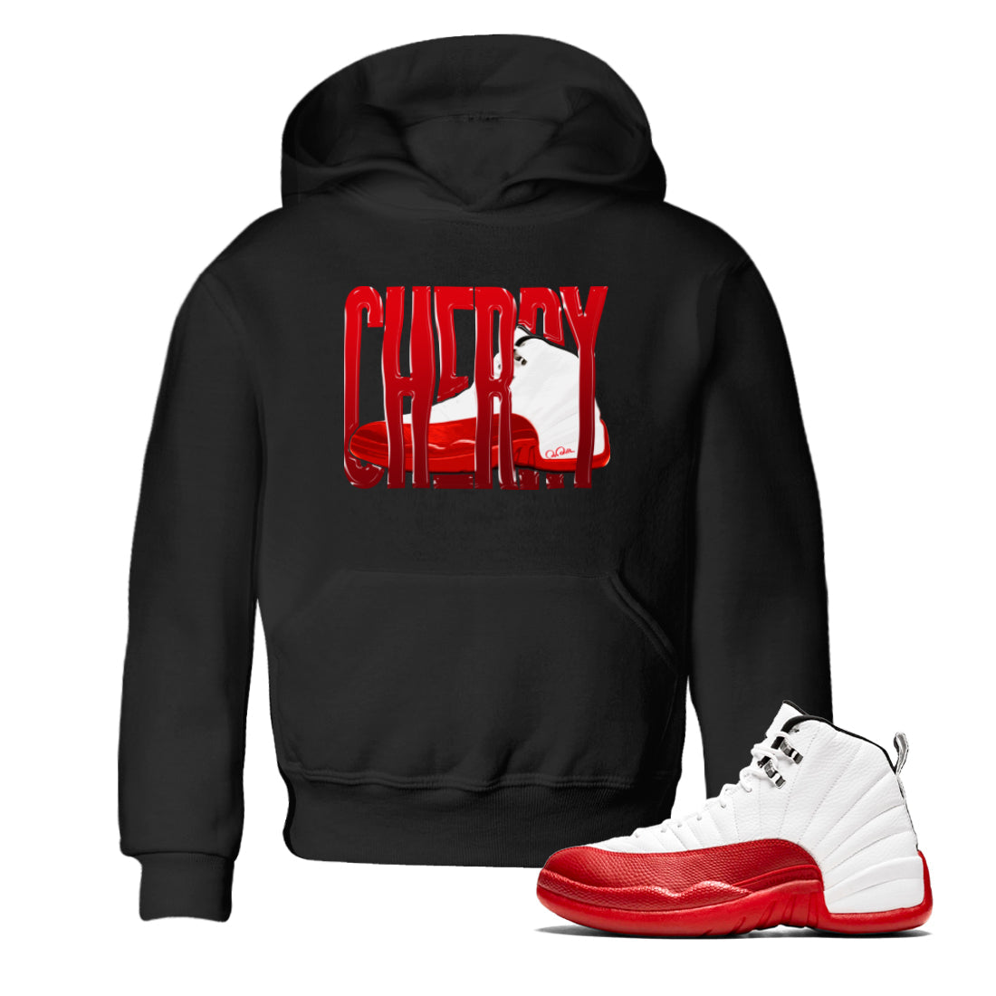 Air Jordan 12 Cherry Sneaker Match Tees Wiggling Gotem Streetwear Sneaker Shirt AJ12 Cherry Sneaker Release Tees Kids Shirts Black 1