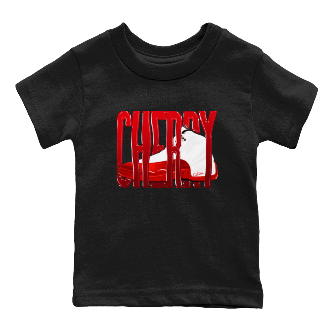 Air Jordan 12 Cherry Sneaker Match Tees Wiggling Gotem Streetwear Sneaker Shirt AJ12 Cherry Sneaker Release Tees Kids Shirts Black 2