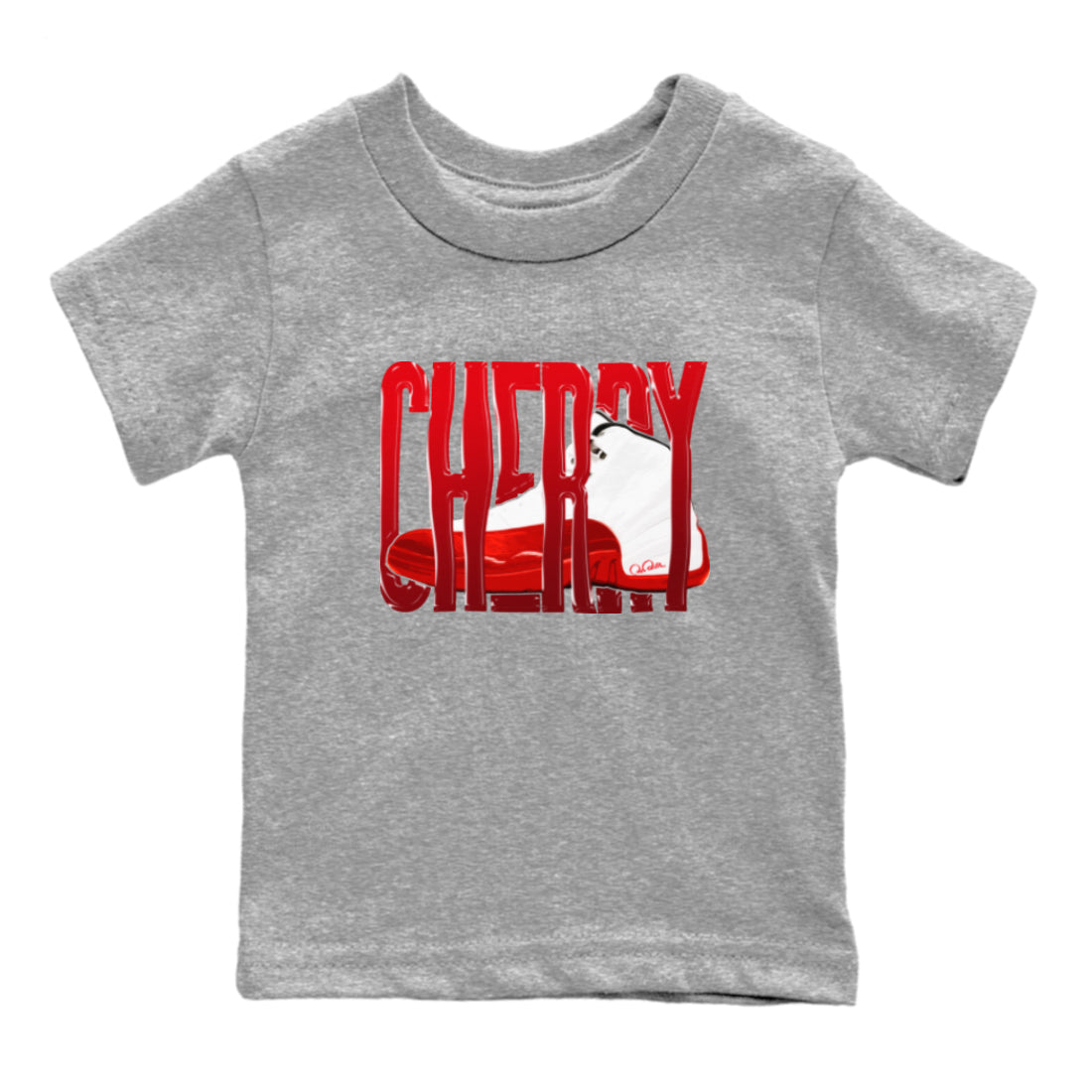 Air Jordan 12 Cherry Sneaker Match Tees Wiggling Gotem Streetwear Sneaker Shirt AJ12 Cherry Sneaker Release Tees Kids Shirts Heather Grey 2