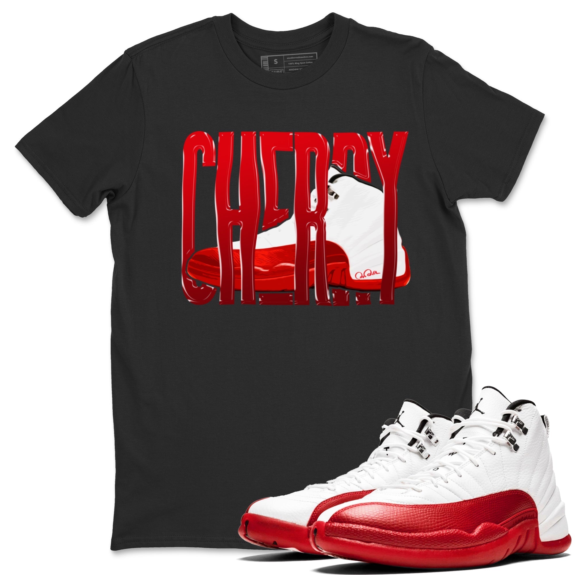 Air Jordan 12 Cherry Sneaker Match Tees Wiggling Gotem Streetwear Sneaker Shirt AJ12 Cherry Sneaker Release Tees Unisex Shirts Black 1