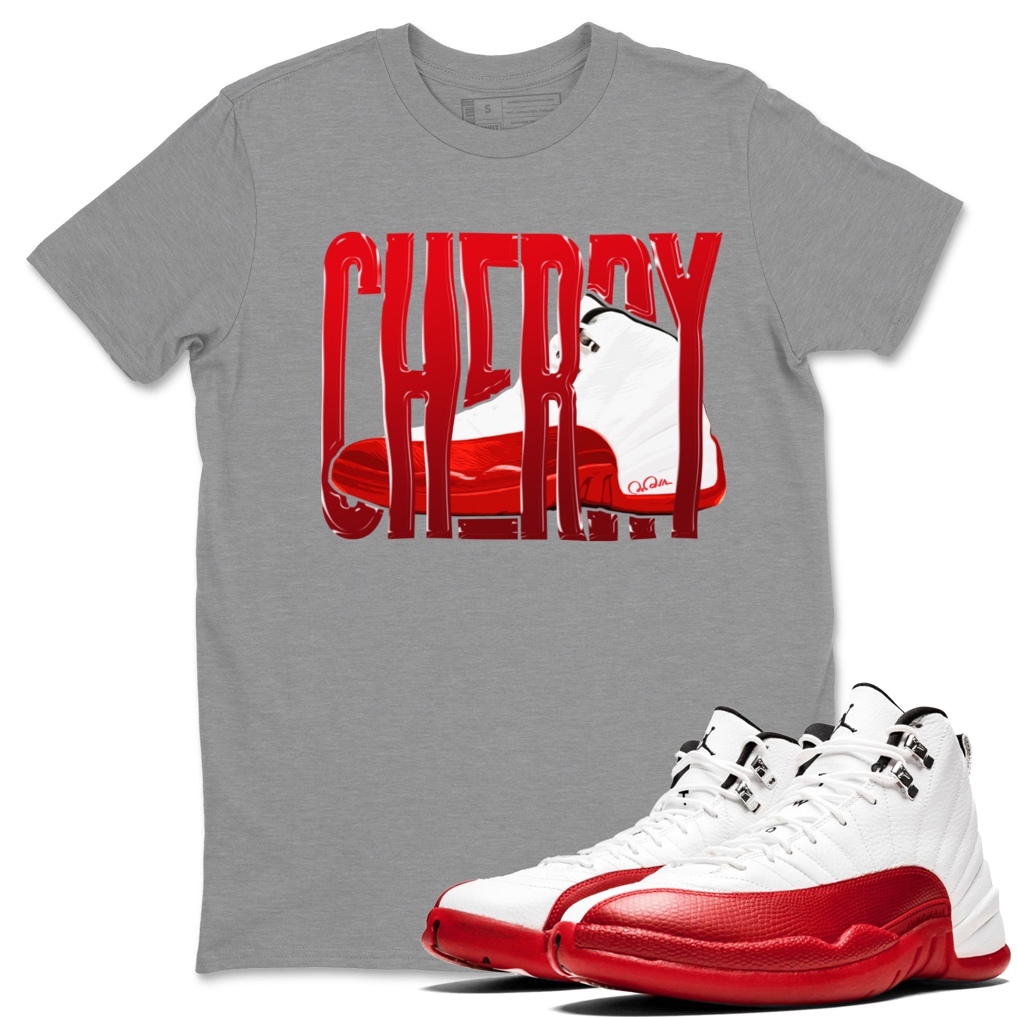 Air Jordan 12 Cherry Sneaker Match Tees Wiggling Gotem Streetwear Sneaker Shirt AJ12 Cherry Sneaker Release Tees Unisex Shirts Heather Grey 1