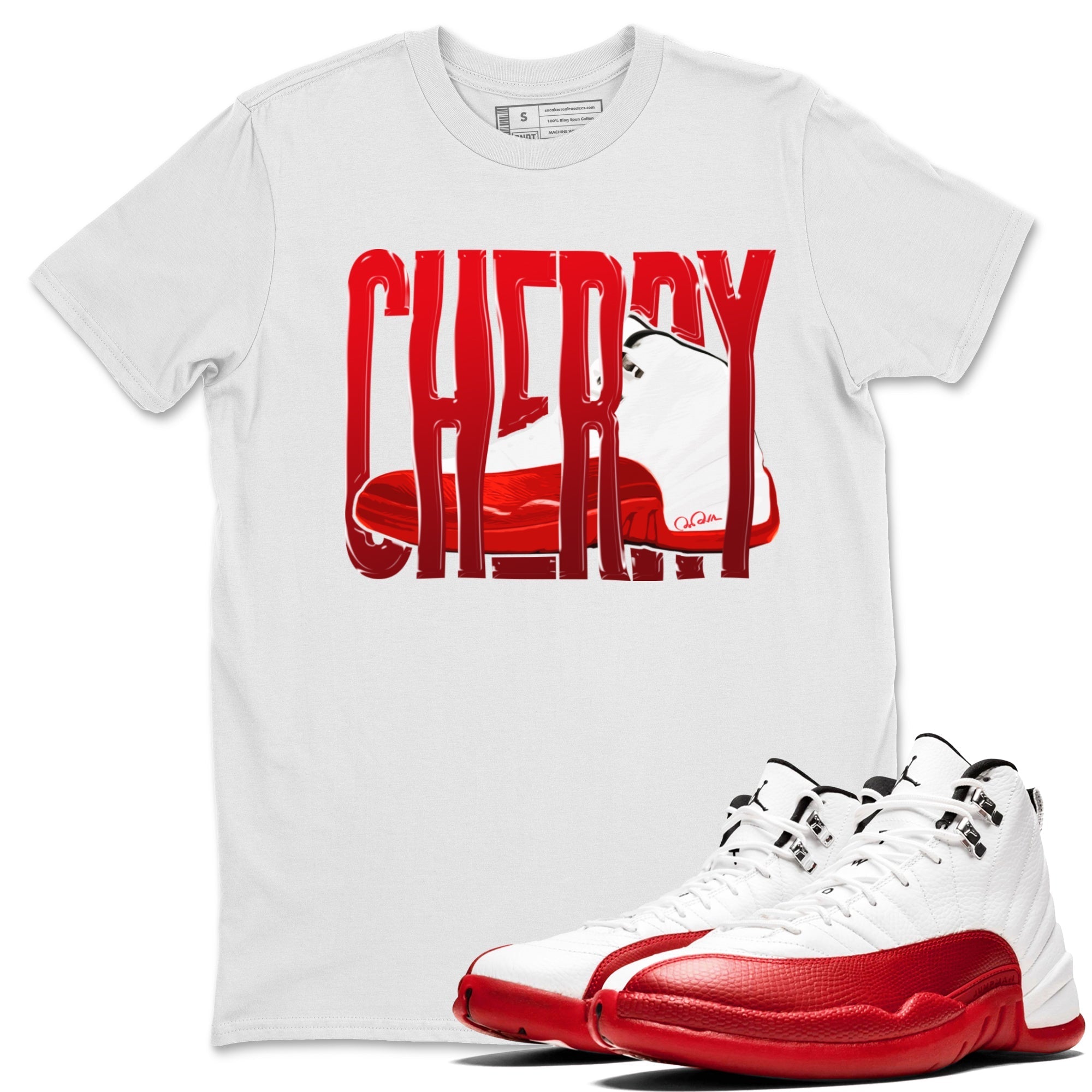 Air Jordan 12 Cherry Sneaker Match Tees Wiggling Gotem Streetwear Sneaker Shirt AJ12 Cherry Sneaker Release Tees Unisex Shirts White 1