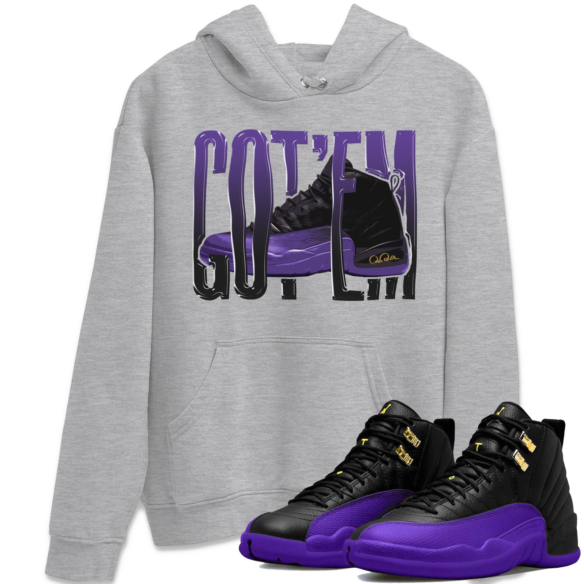 Air Jordan 12 Field Purple Sneaker Match Tees Wiggling Gotem Streetwear Sneaker Shirt AJJordan 12 Lakers Sneaker Release Tees Unisex Shirts Heather Grey 1