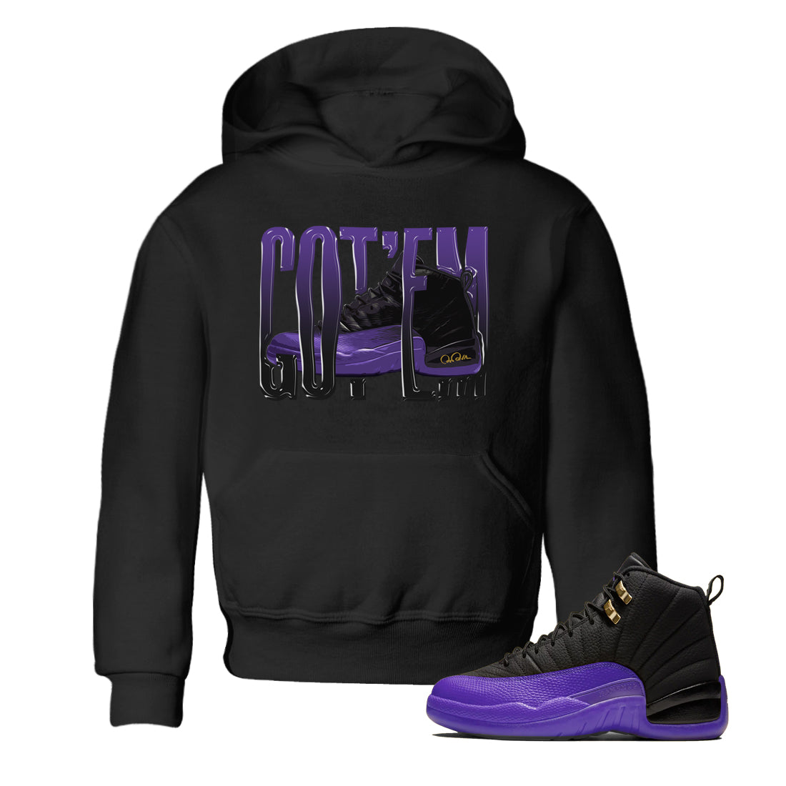 Air Jordan 12 Field Purple Sneaker Match Tees Wiggling Gotem Streetwear Sneaker Shirt AJJordan 12 Lakers Sneaker Release Tees Kids Shirts Black 1