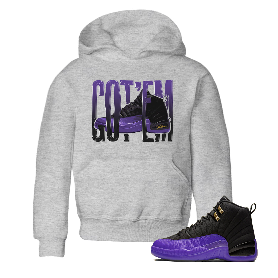 Air Jordan 12 Field Purple Sneaker Match Tees Wiggling Gotem Streetwear Sneaker Shirt AJJordan 12 Lakers Sneaker Release Tees Kids Shirts Heather Grey 1