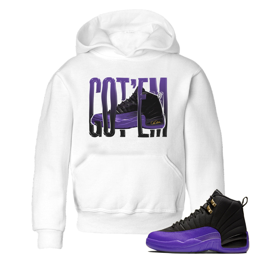 Air Jordan 12 Field Purple Sneaker Match Tees Wiggling Gotem Streetwear Sneaker Shirt AJJordan 12 Lakers Sneaker Release Tees Kids Shirts White 1