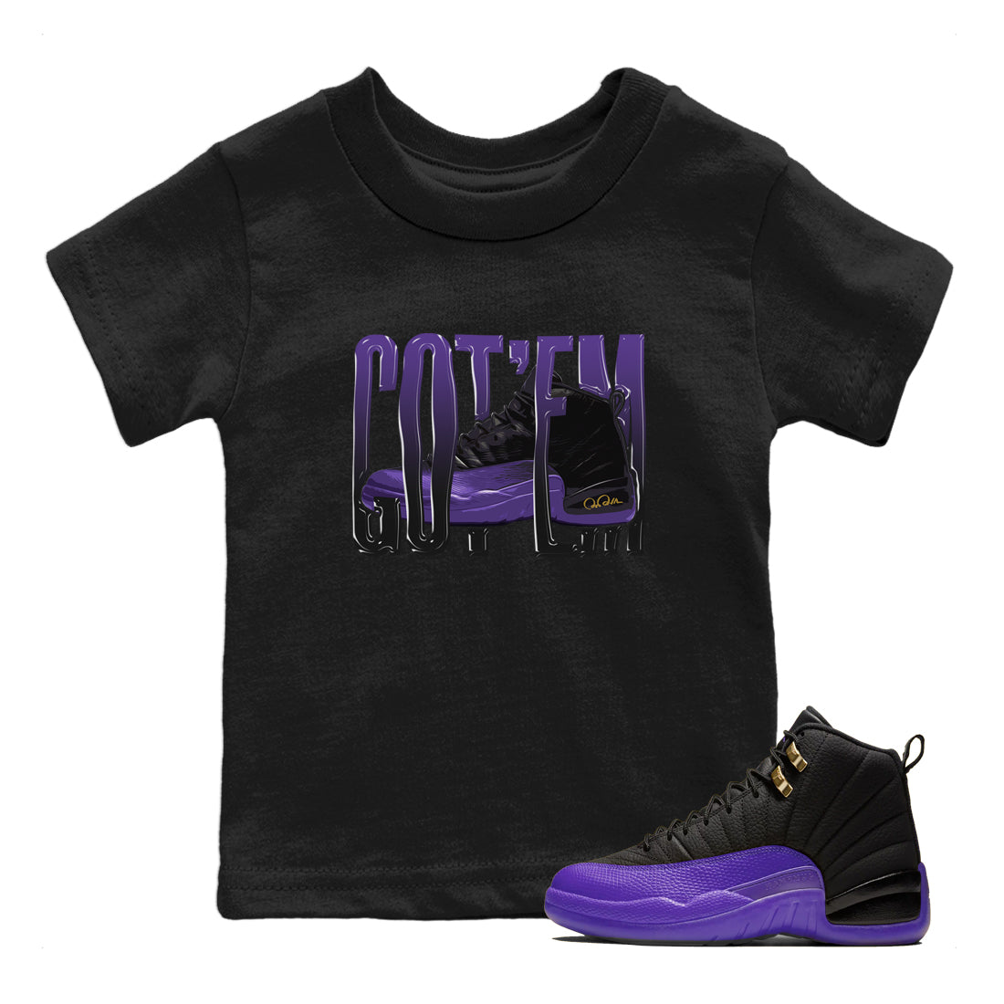 Air Jordan 12 Field Purple Sneaker Match Tees Wiggling Gotem Streetwear Sneaker Shirt AJJordan 12 Lakers Sneaker Release Tees Kids Shirts Black 1