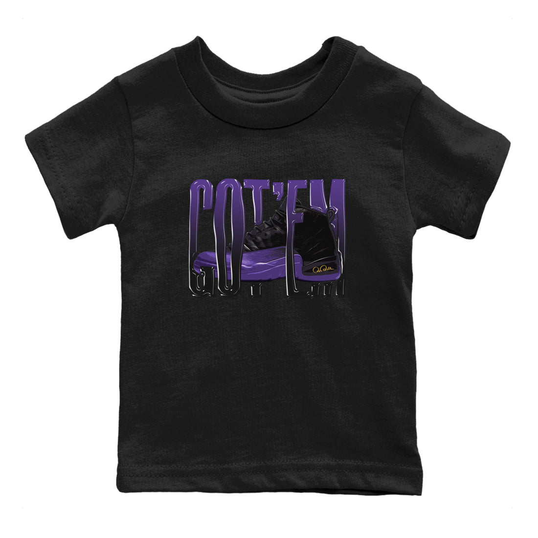 Air Jordan 12 Field Purple Sneaker Match Tees Wiggling Gotem Streetwear Sneaker Shirt AJJordan 12 Lakers Sneaker Release Tees Kids Shirts Black 2
