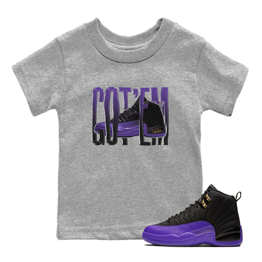 Air Jordan 12 Field Purple Sneaker Match Tees Wiggling Gotem Streetwear Sneaker Shirt AJJordan 12 Lakers Sneaker Release Tees Kids Shirts Heather Grey 1