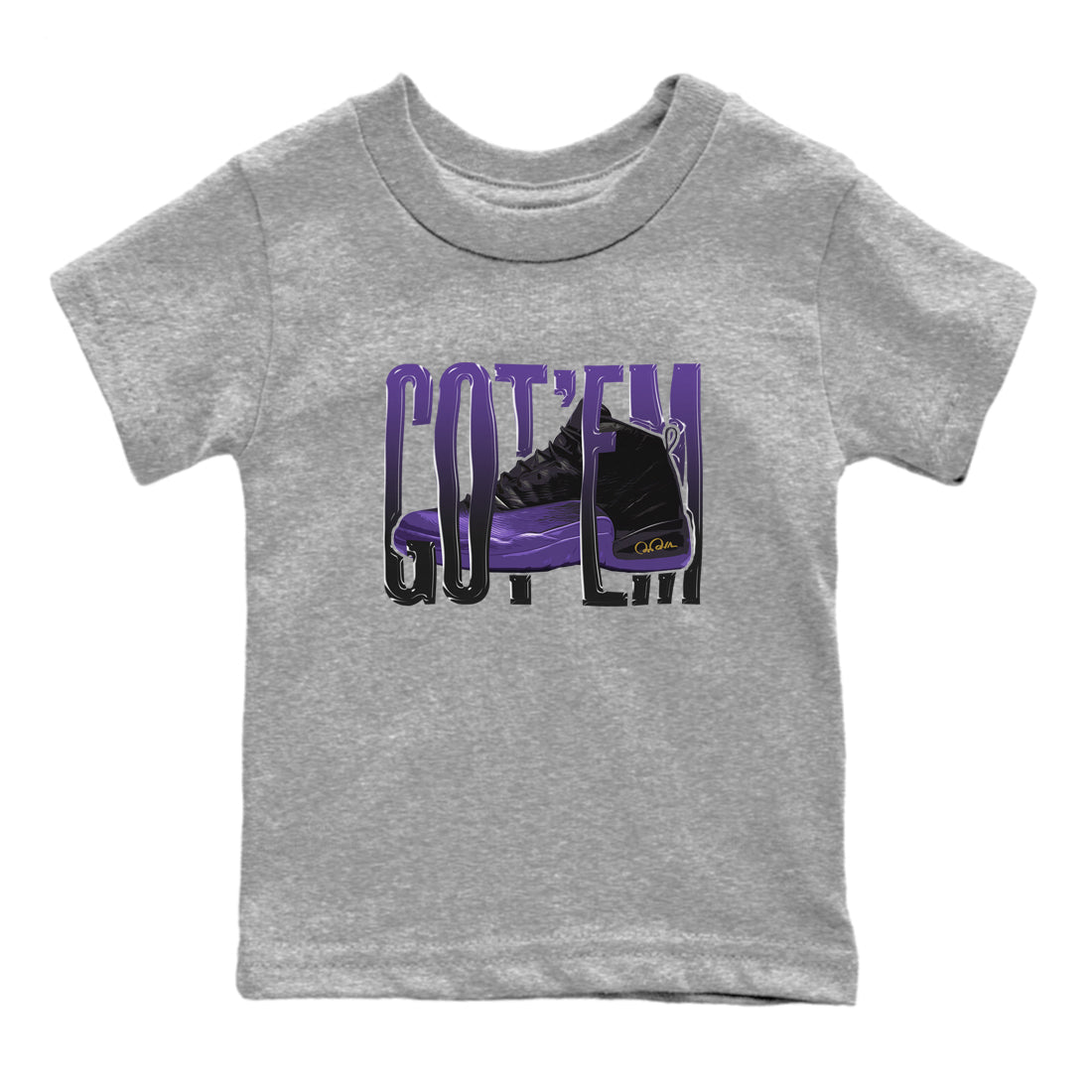Air Jordan 12 Field Purple Sneaker Match Tees Wiggling Gotem Streetwear Sneaker Shirt AJJordan 12 Lakers Sneaker Release Tees Kids Shirts Heather Grey 2