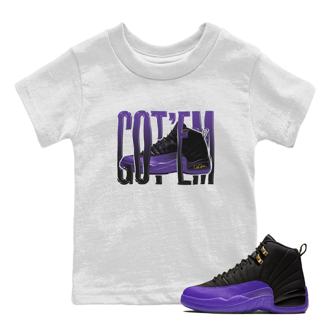 Air Jordan 12 Field Purple Sneaker Match Tees Wiggling Gotem Streetwear Sneaker Shirt AJJordan 12 Lakers Sneaker Release Tees Kids Shirts White 1
