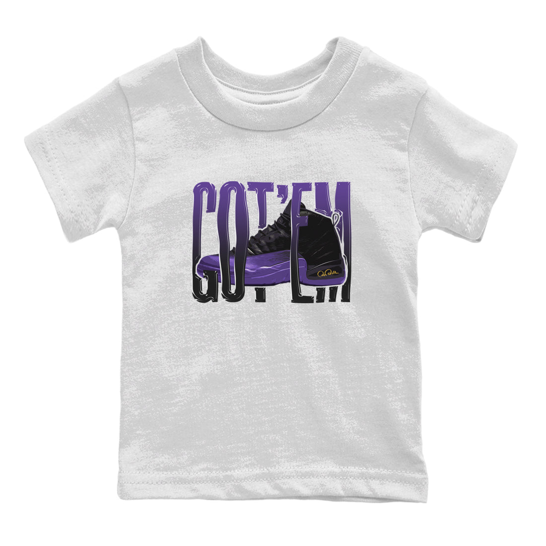 Air Jordan 12 Field Purple Sneaker Match Tees Wiggling Gotem Streetwear Sneaker Shirt AJJordan 12 Lakers Sneaker Release Tees Kids Shirts White 2