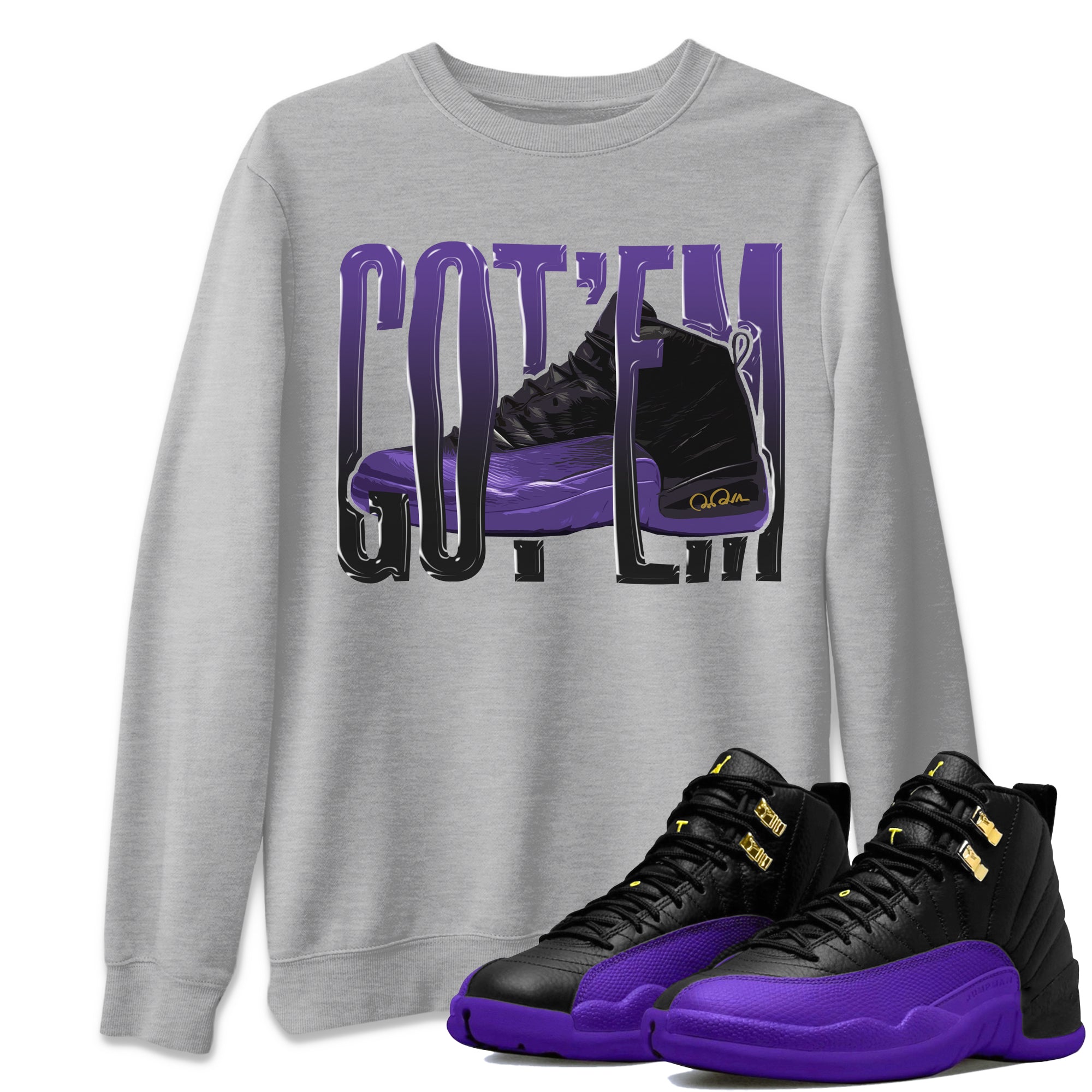 Air Jordan 12 Field Purple Sneaker Match Tees Wiggling Gotem Streetwear Sneaker Shirt AJJordan 12 Lakers Sneaker Release Tees Unisex Shirts Heather Grey 1