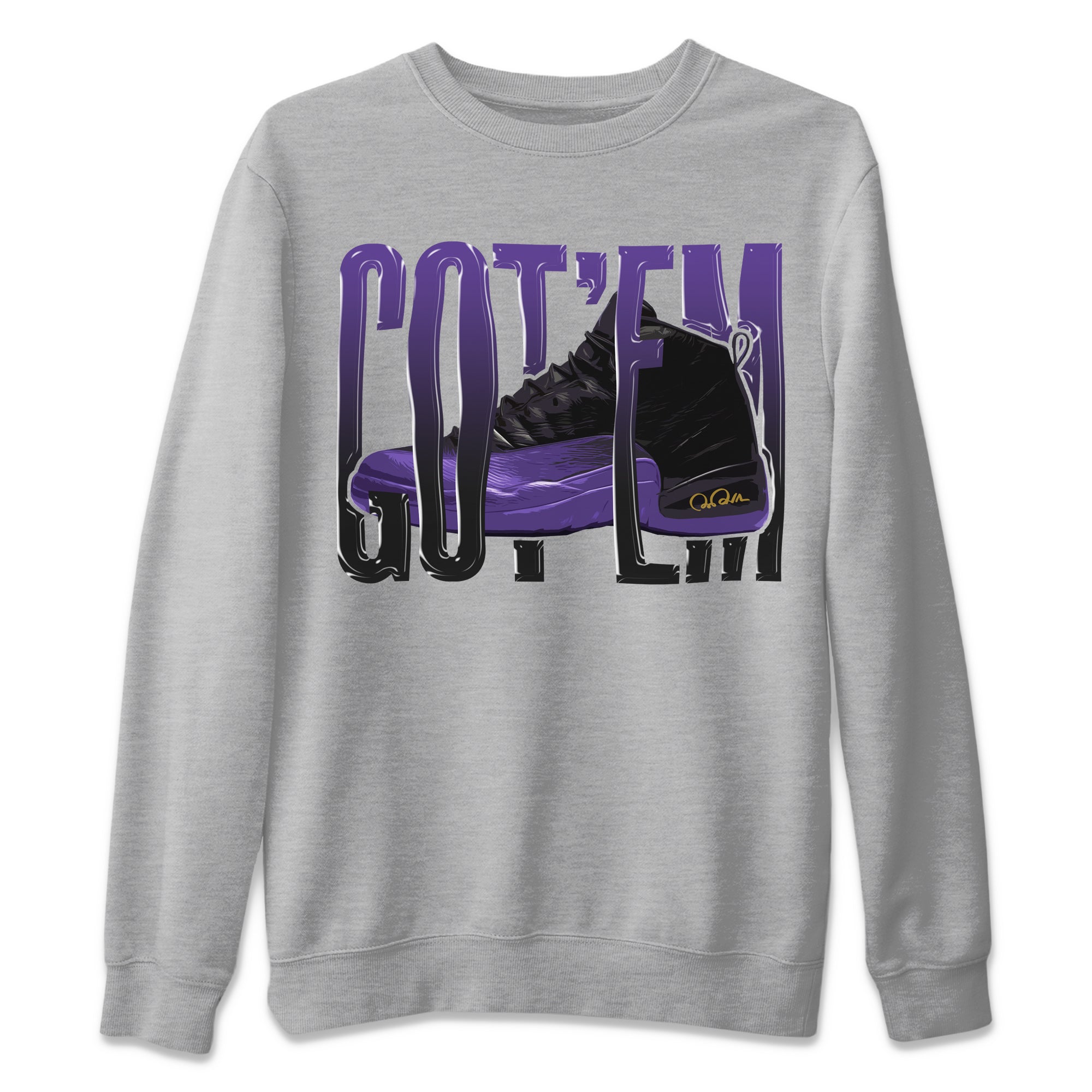 Air Jordan 12 Field Purple Sneaker Match Tees Wiggling Gotem Streetwear Sneaker Shirt AJJordan 12 Lakers Sneaker Release Tees Unisex Shirts Heather Grey 2