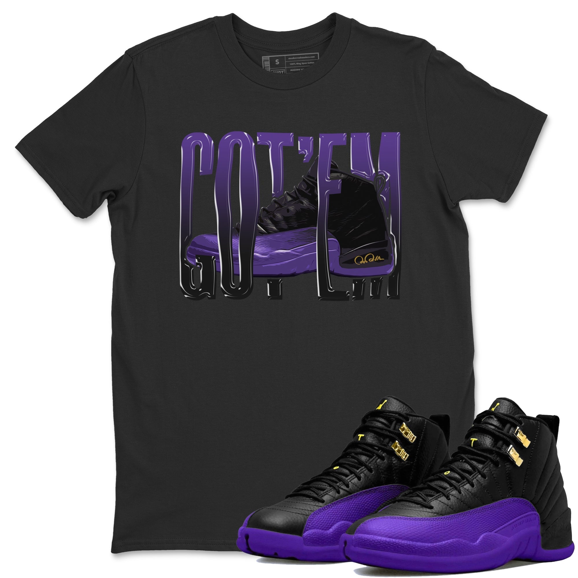 Air Jordan 12 Field Purple Sneaker Match Tees Wiggling Gotem Streetwear Sneaker Shirt AJJordan 12 Lakers Sneaker Release Tees Unisex Shirts Black 1