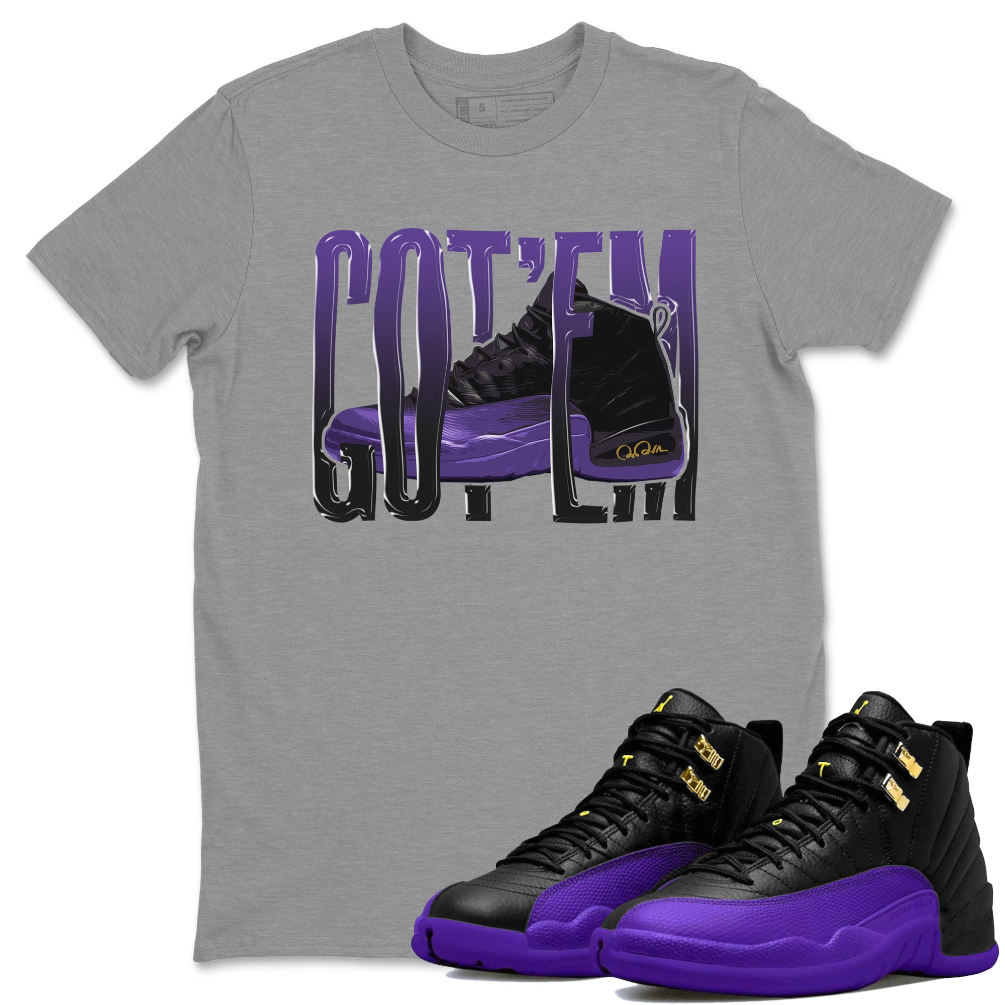 Air Jordan 12 Field Purple Sneaker Match Tees Wiggling Gotem Streetwear Sneaker Shirt AJJordan 12 Lakers Sneaker Release Tees Unisex Shirts Heather Grey 1